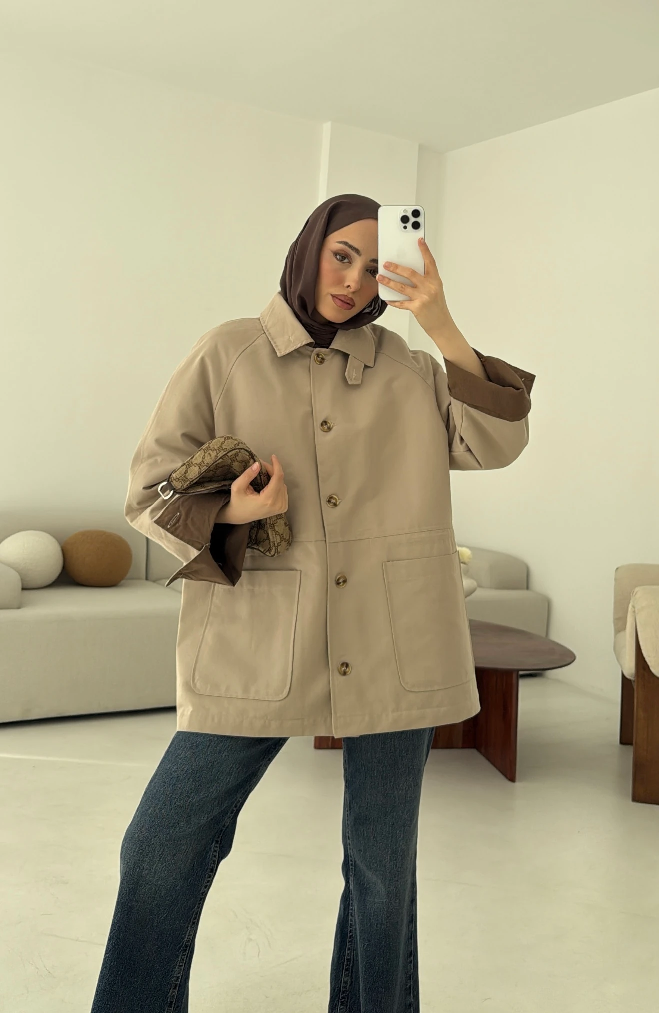 Beli Kordonlu Dolgulu Ceket Bej