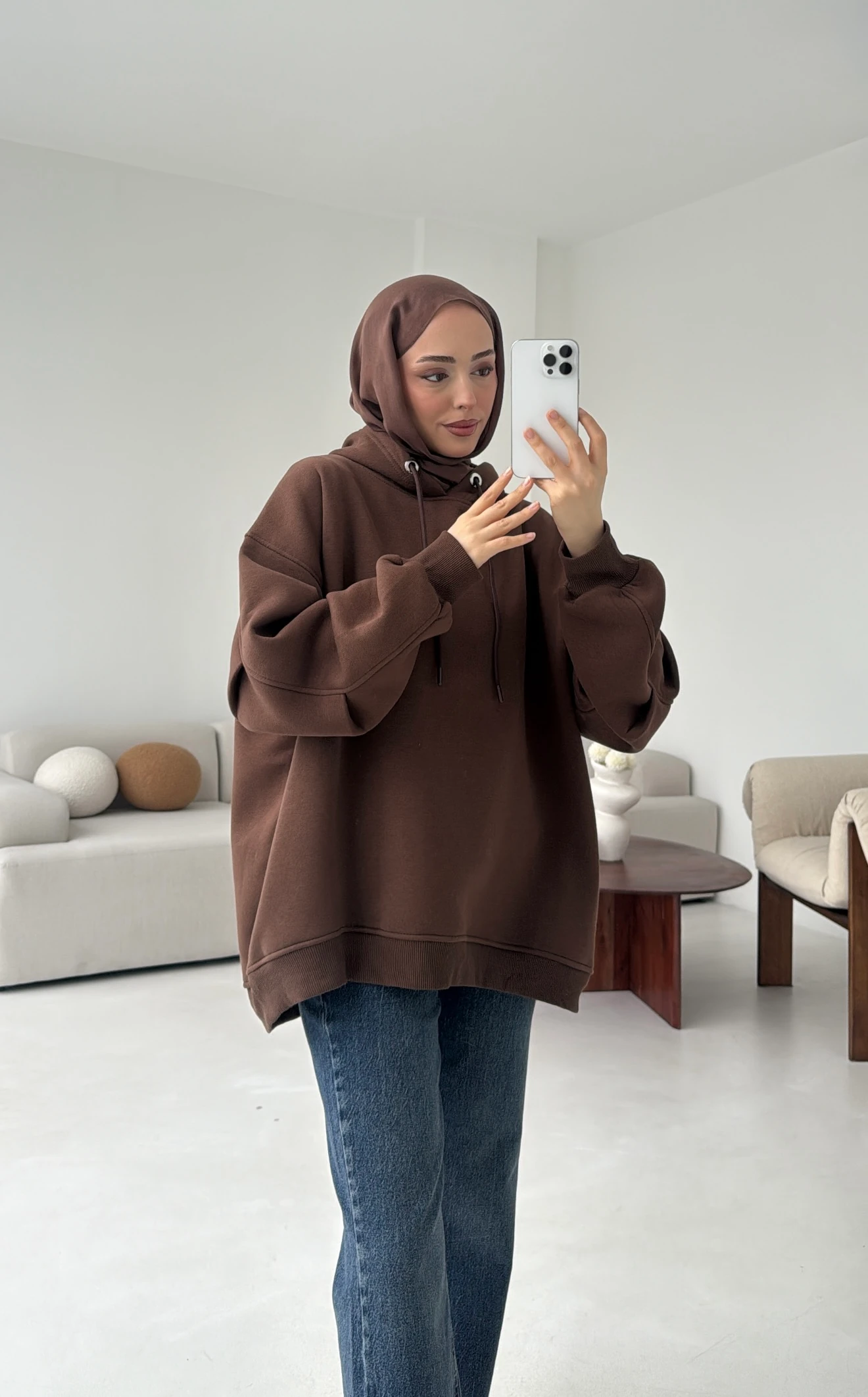Kolu Pile Detay Oversize Sweatshirt Kahve
