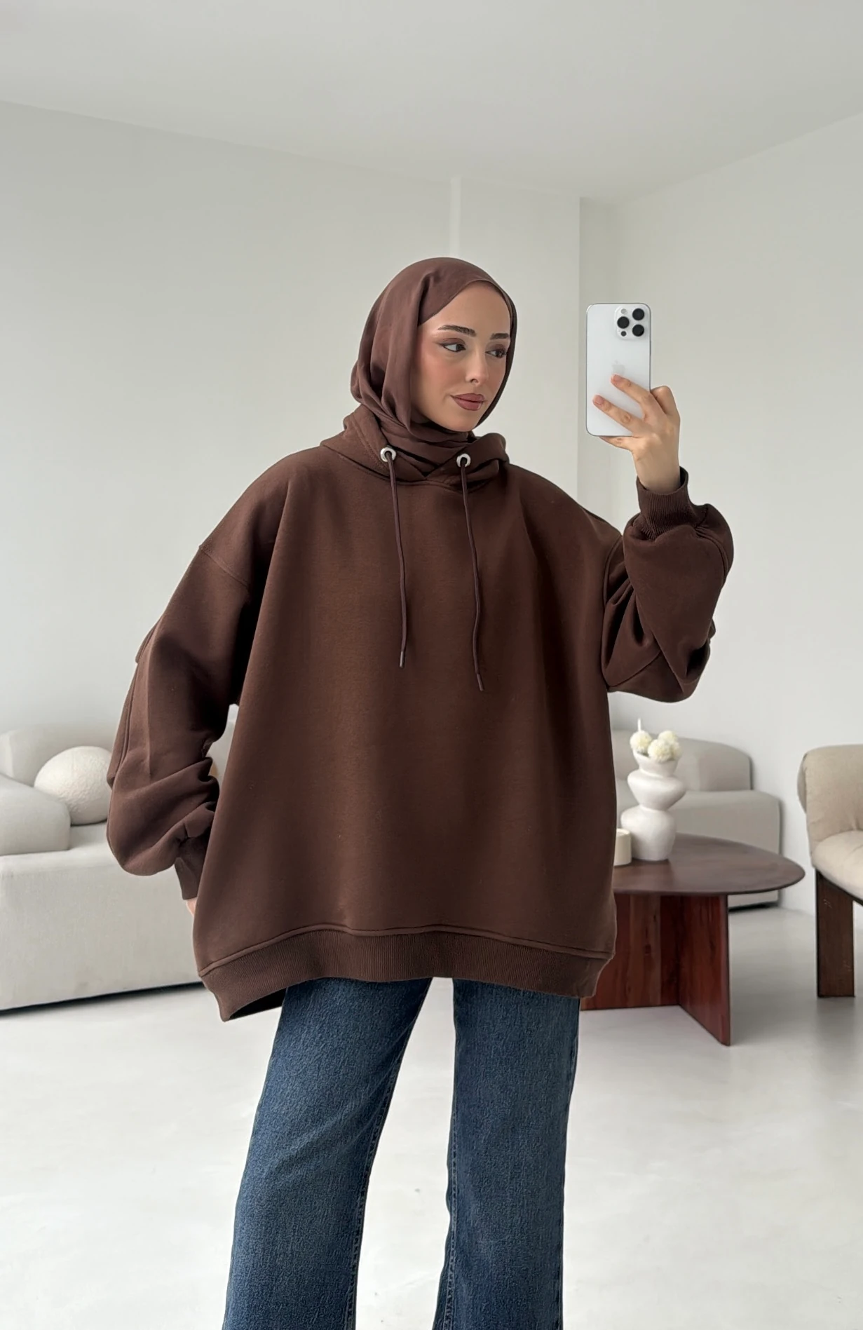 Kolu Pile Detay Oversize Sweatshirt Kahve