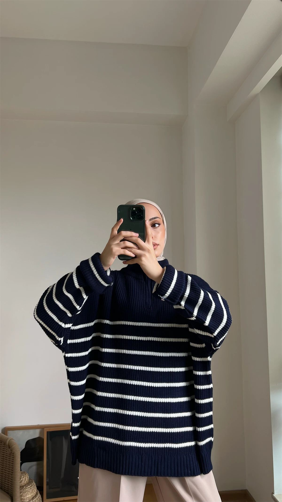 Lacivert Beyaz Triko Kazak