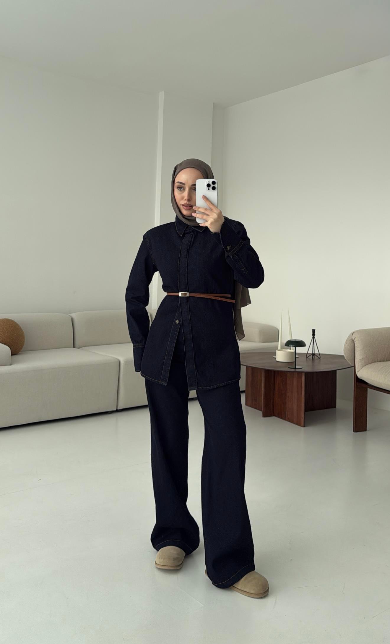 Vatkalı Belden Oturtmalı Kot Takım