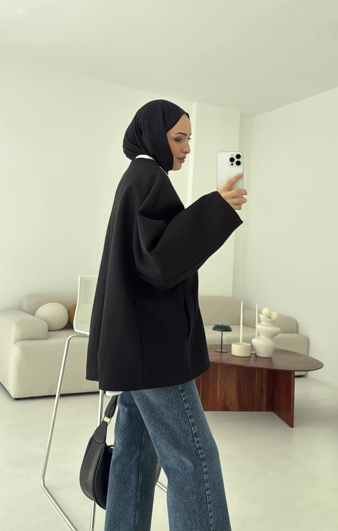 Soft Oversize Kaşe Kaban Siyah