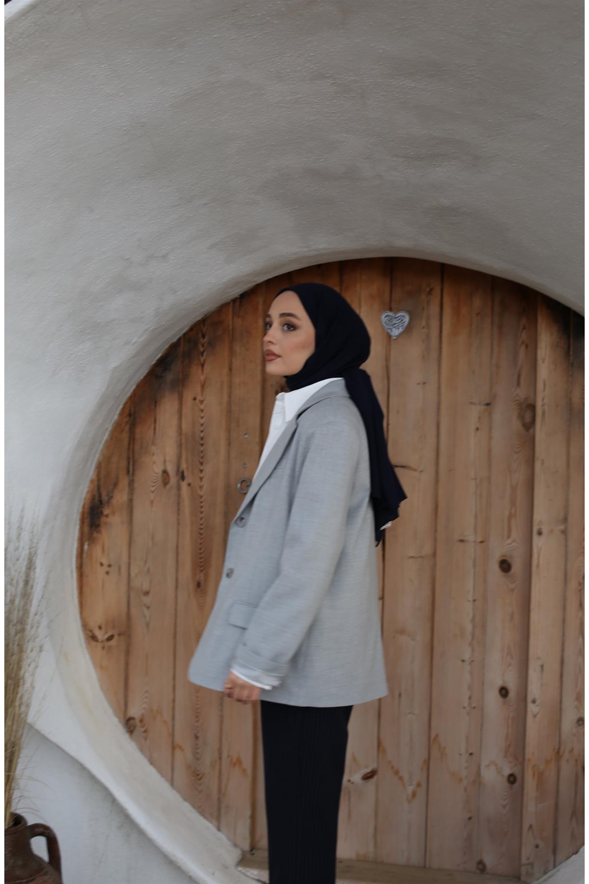 Oversize Kesim Blazer Ceket Gri