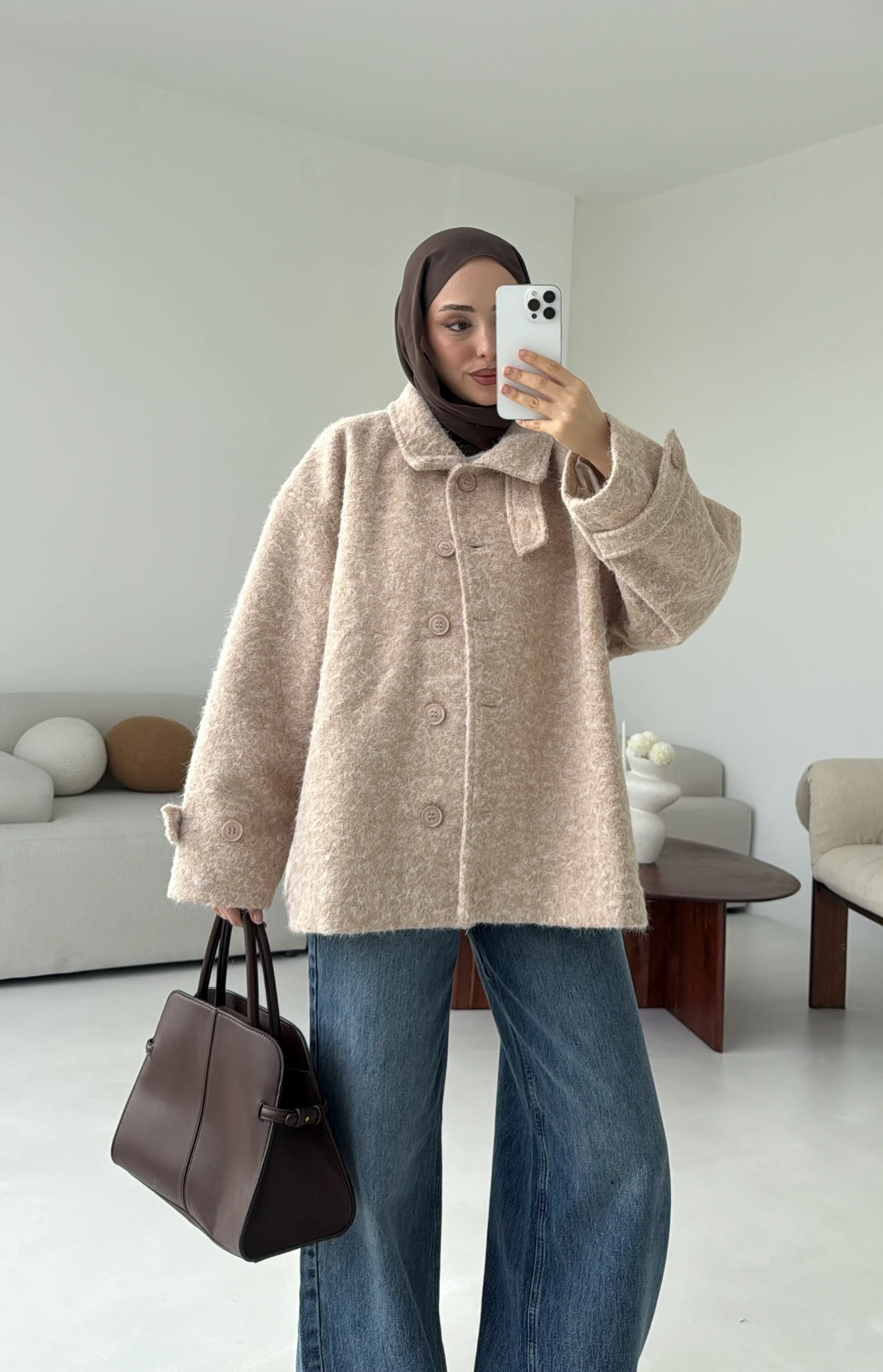 Boucle Yaka Detay Kaban Bej