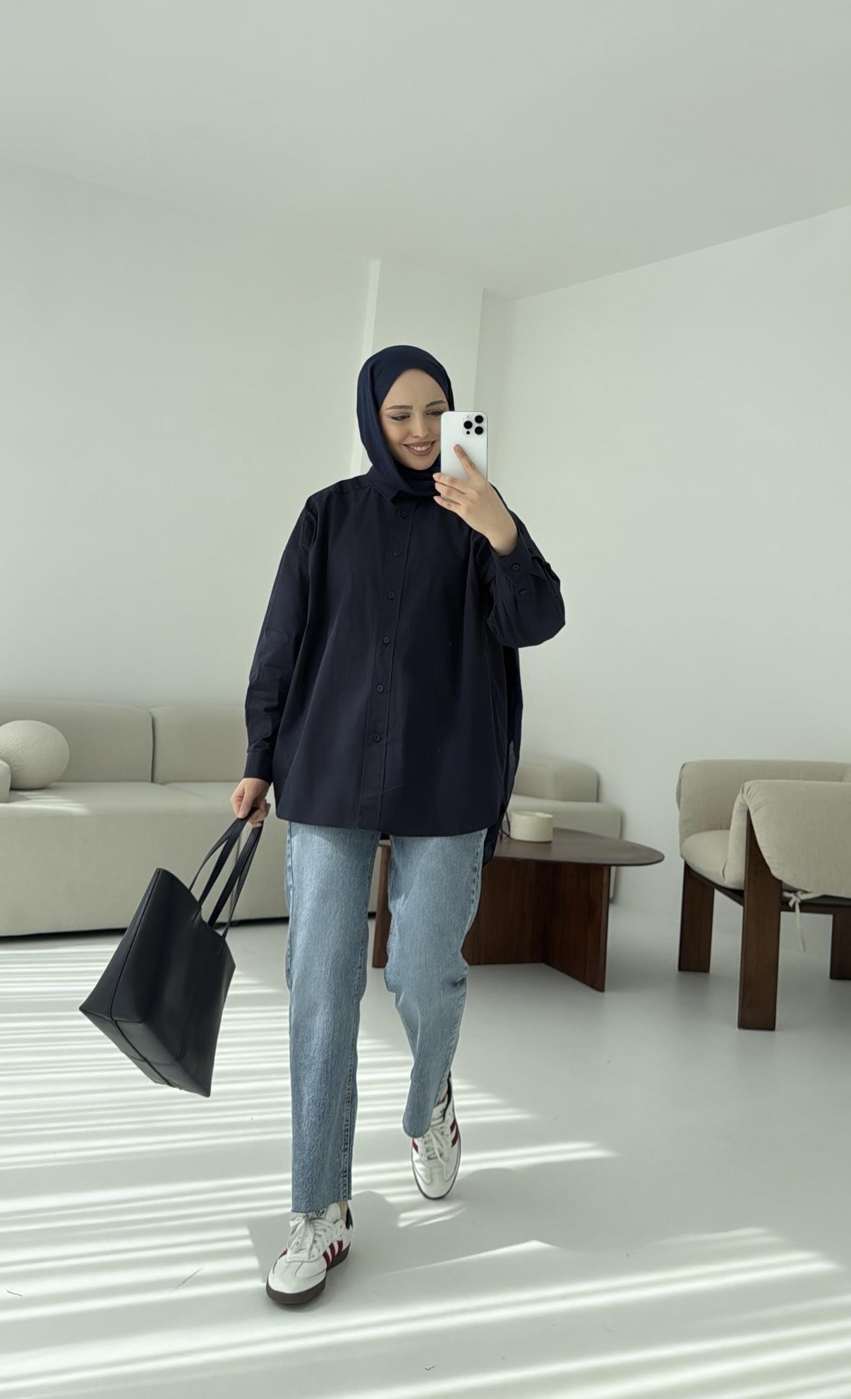 Poplin Oversize Gömlek Lacivert