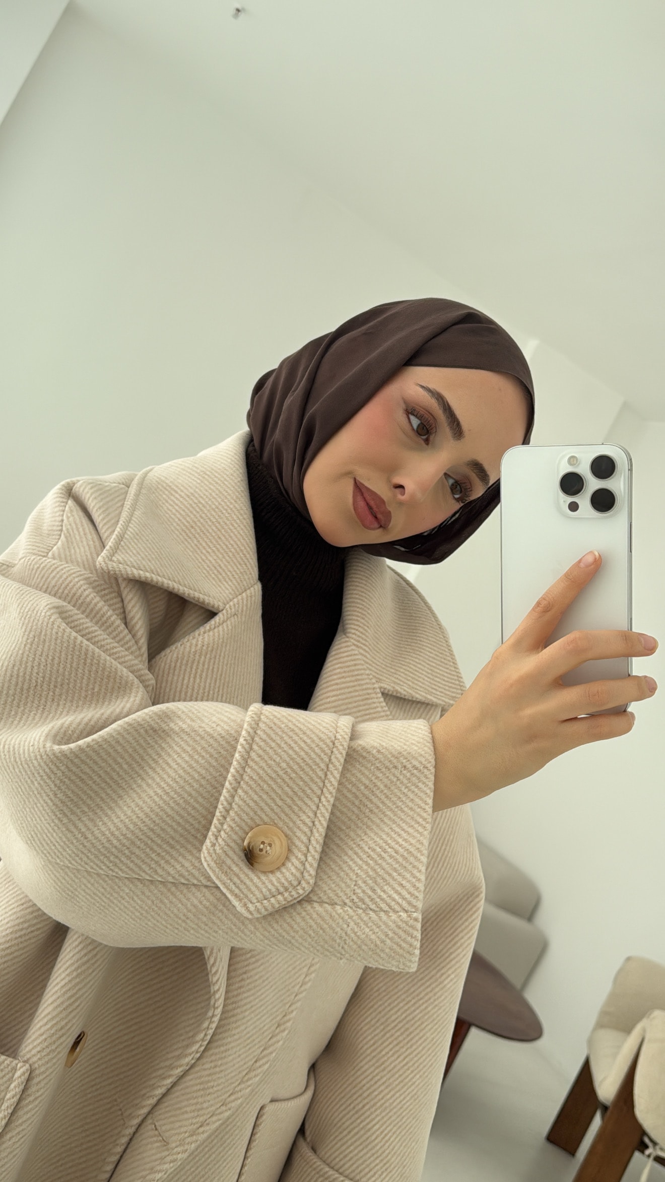 Bej Geçişli Kaşe Kaban