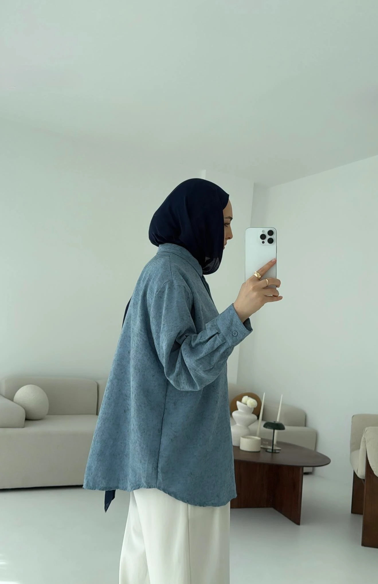 Batik Bambu Keten Gömlek Mavi