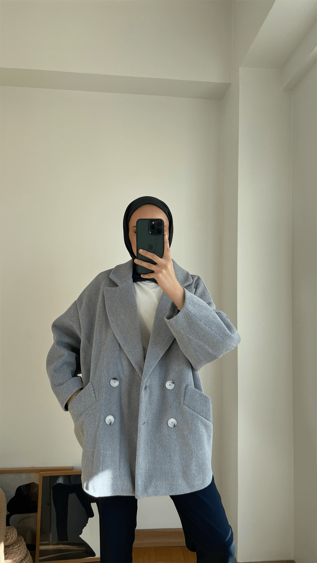 Oversize Kaşe Kaban Gri