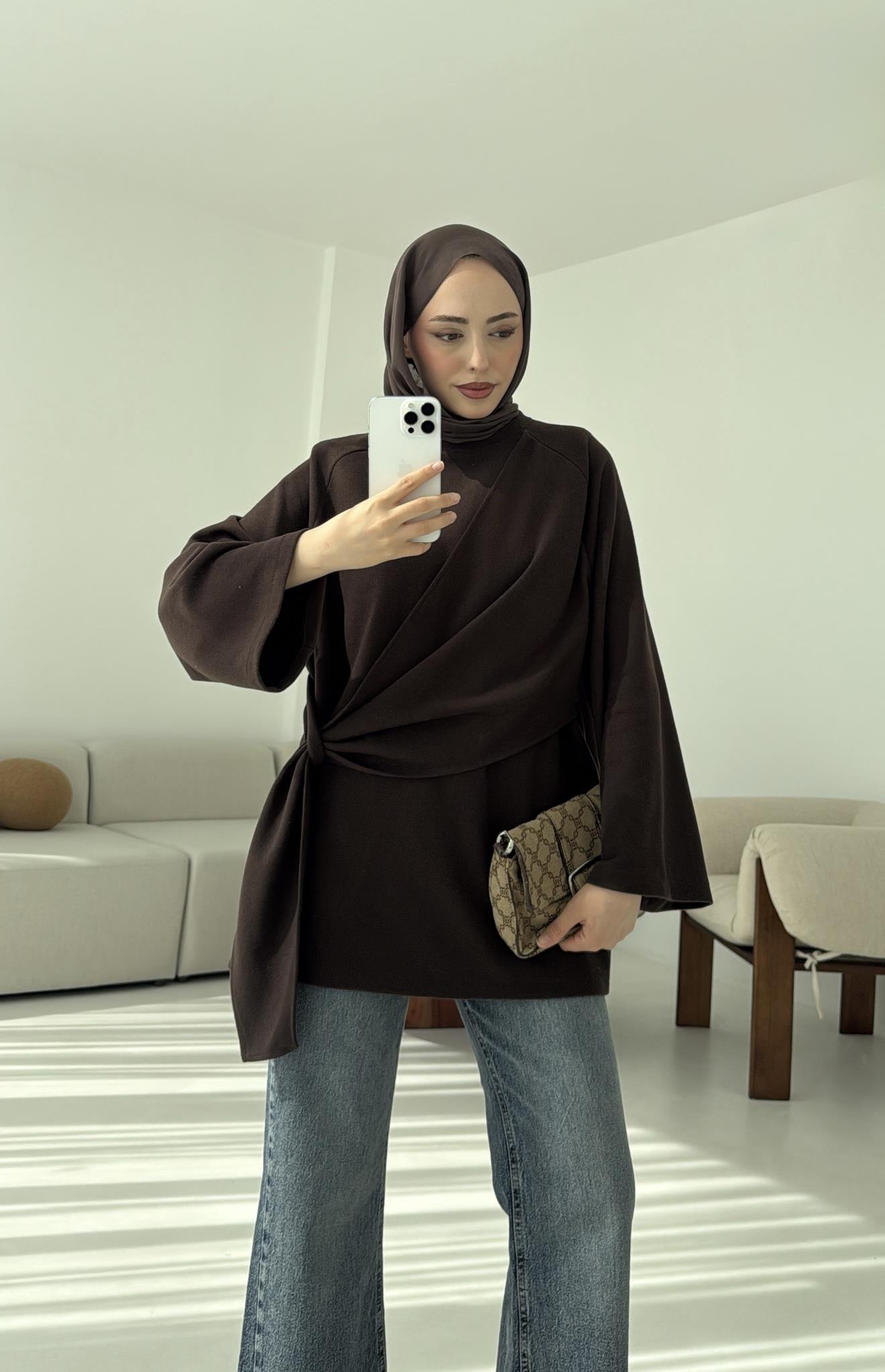 Yandan Şallı Tunik Kahve