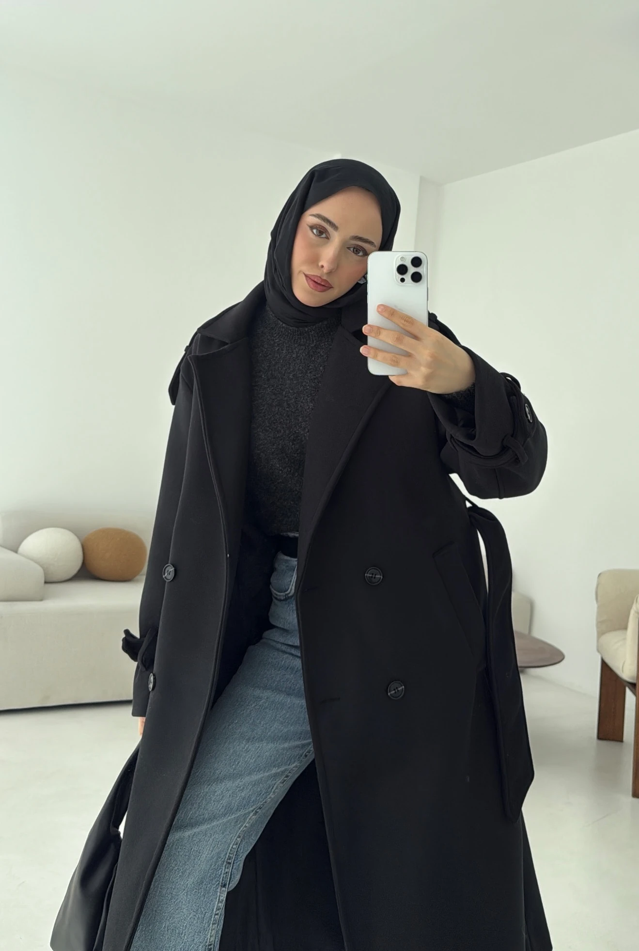 Premium Uzun Kaşe Kaban Siyah