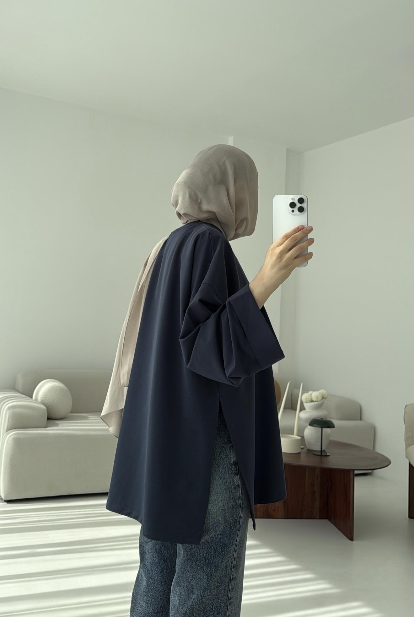 Bağlamalı Yanı Yırtmaç Detay Sweat Lacivert