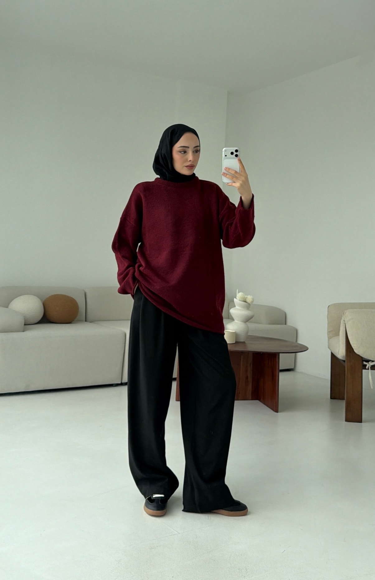 Dikişsiz Triko Kazak Bordo