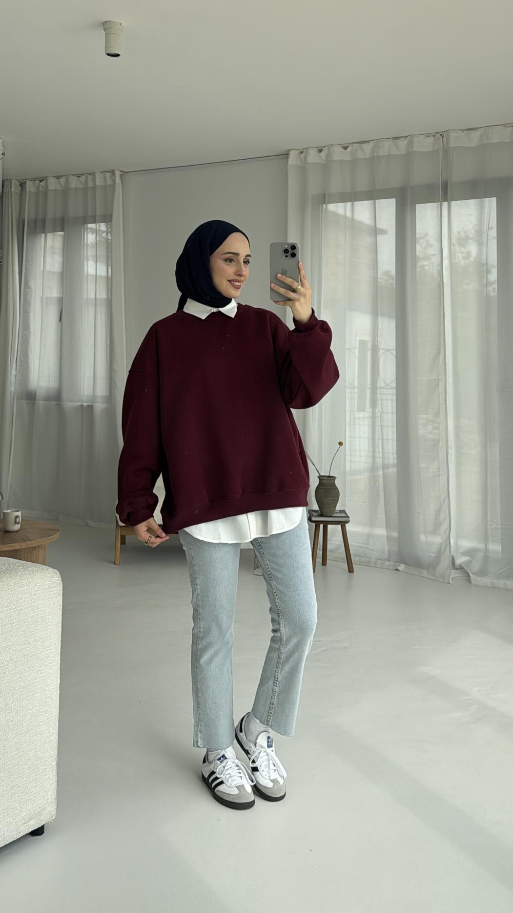 Oversize Bordo Sweatshırt