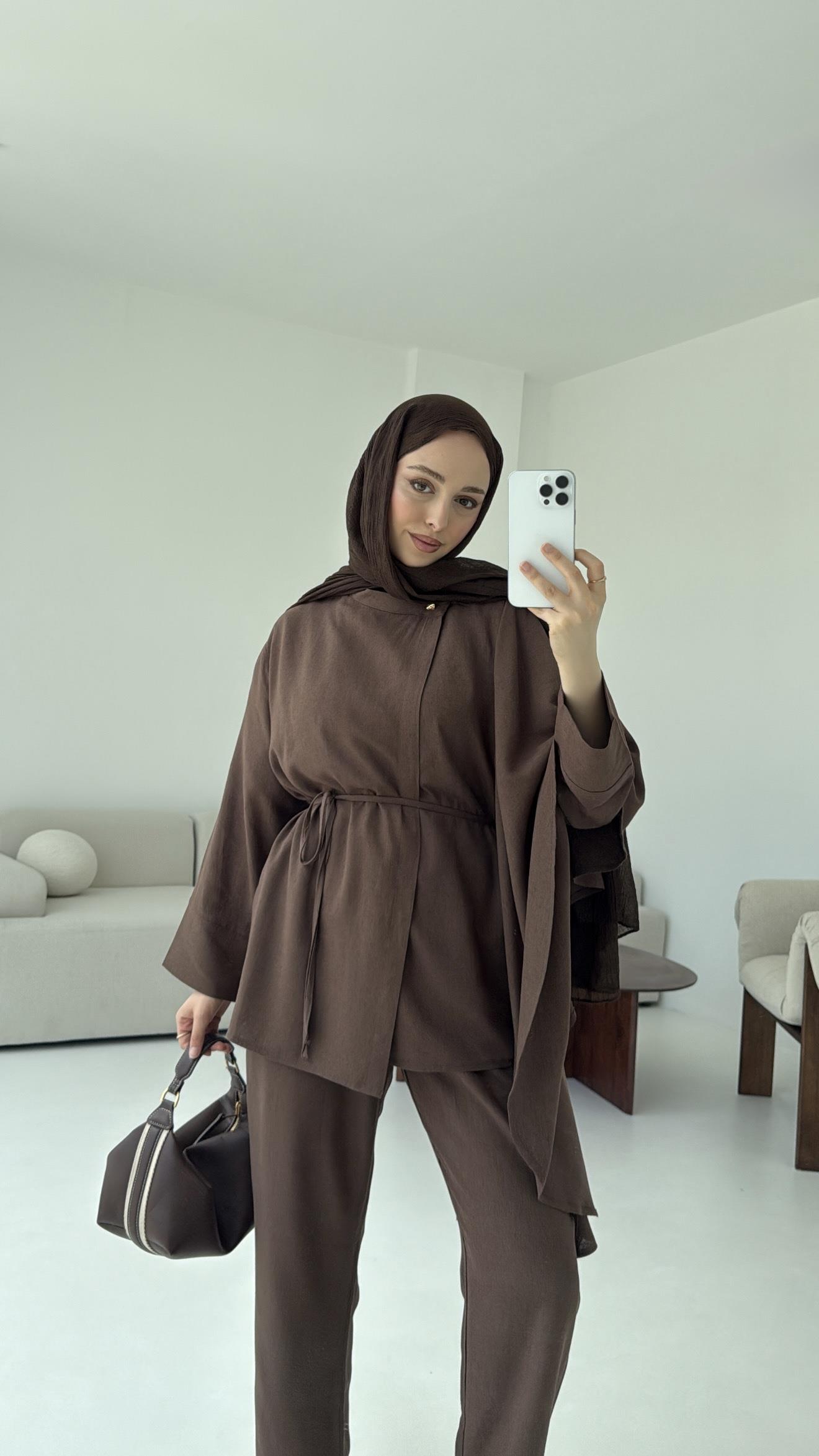 Volanlı Kimono Takım Kahve