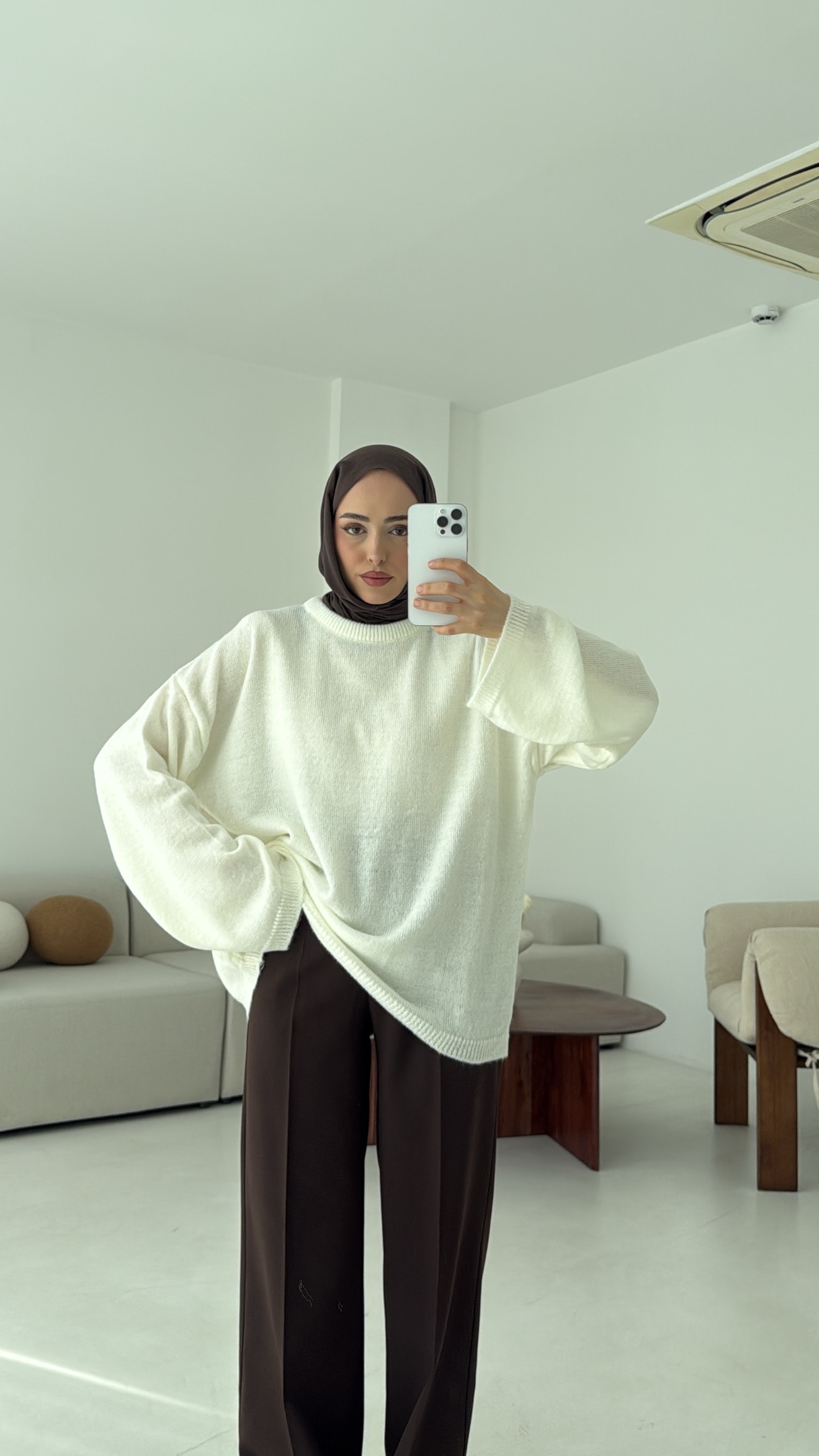 Geniş Kol Basıc Kazak Krem