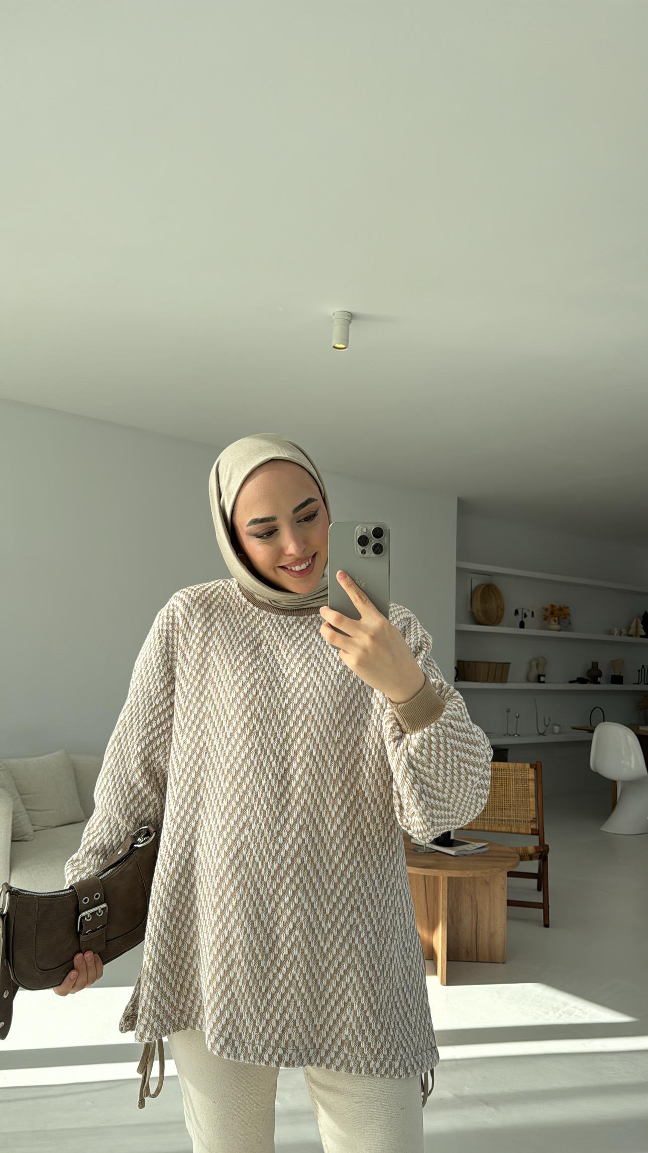 Balık Sırtı Yandan Bağlama Detaylı Bej