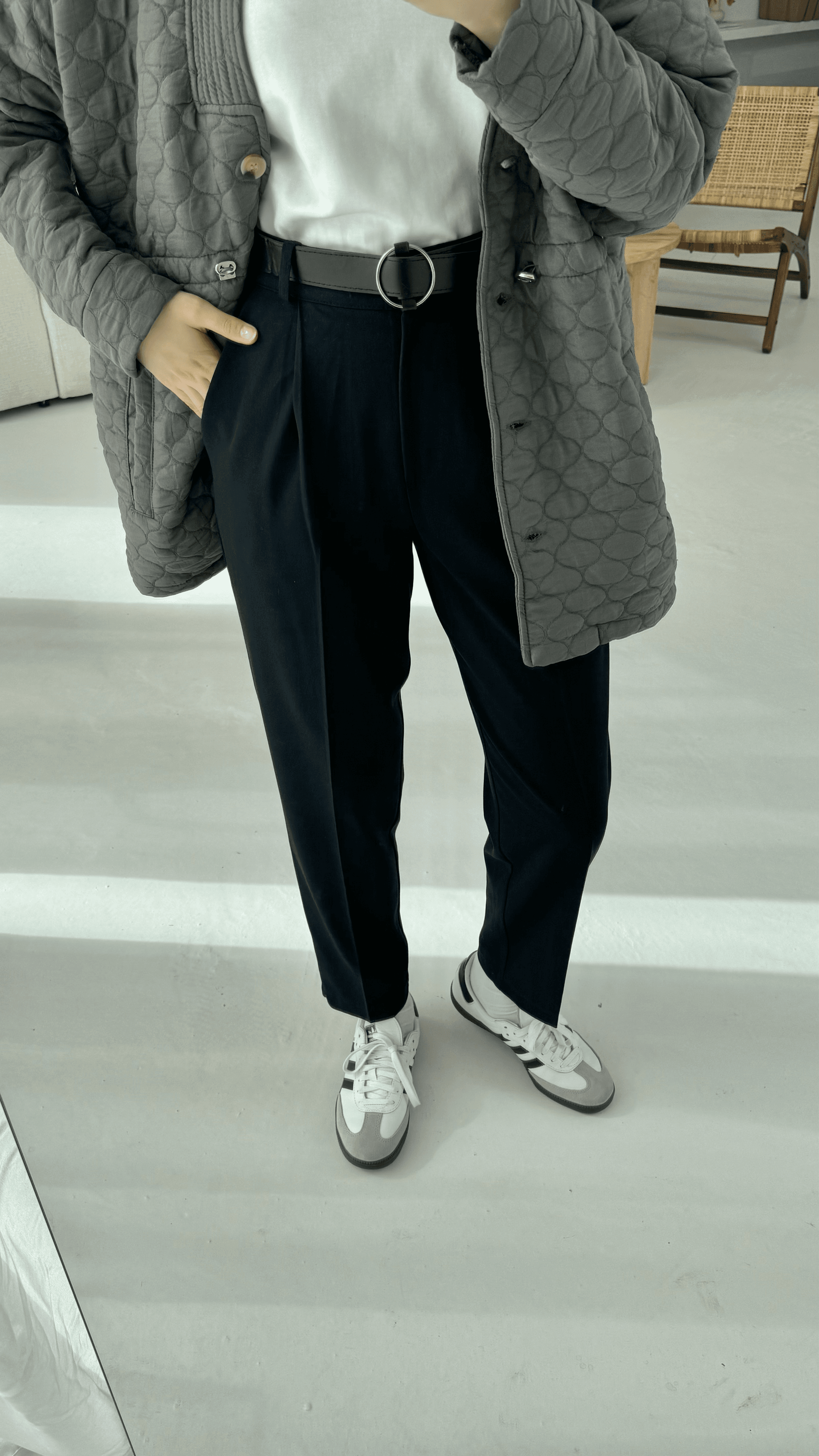 Lacivert Kemerli Kumaş Pantolon