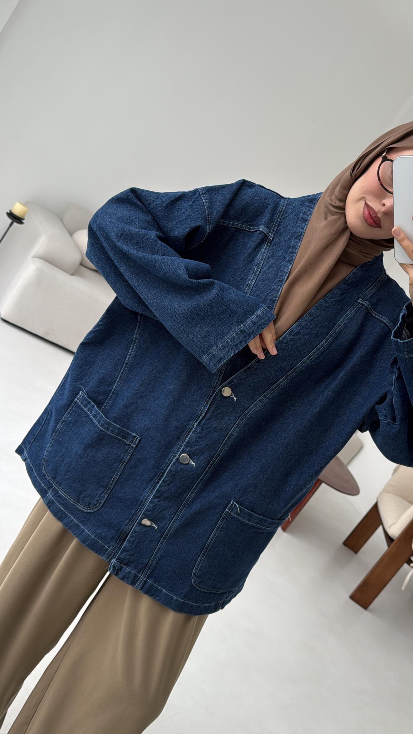 Oversize Wide Denim Ceket Mavi