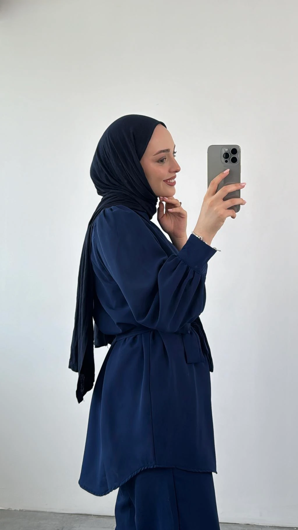 Krep Bağlamalı Gömlekli Takım Lacivert