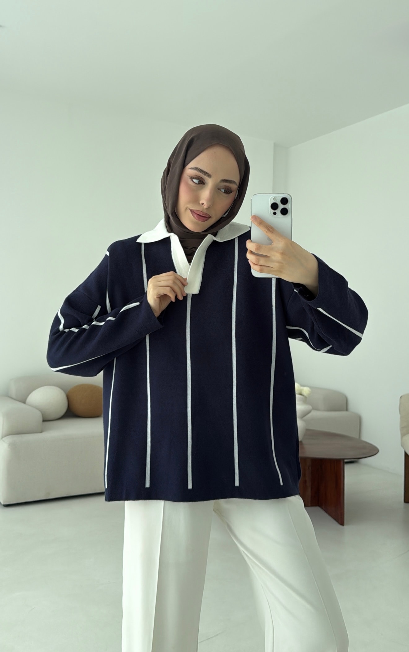 Lacivert-Kemik Polo Yaka Triko