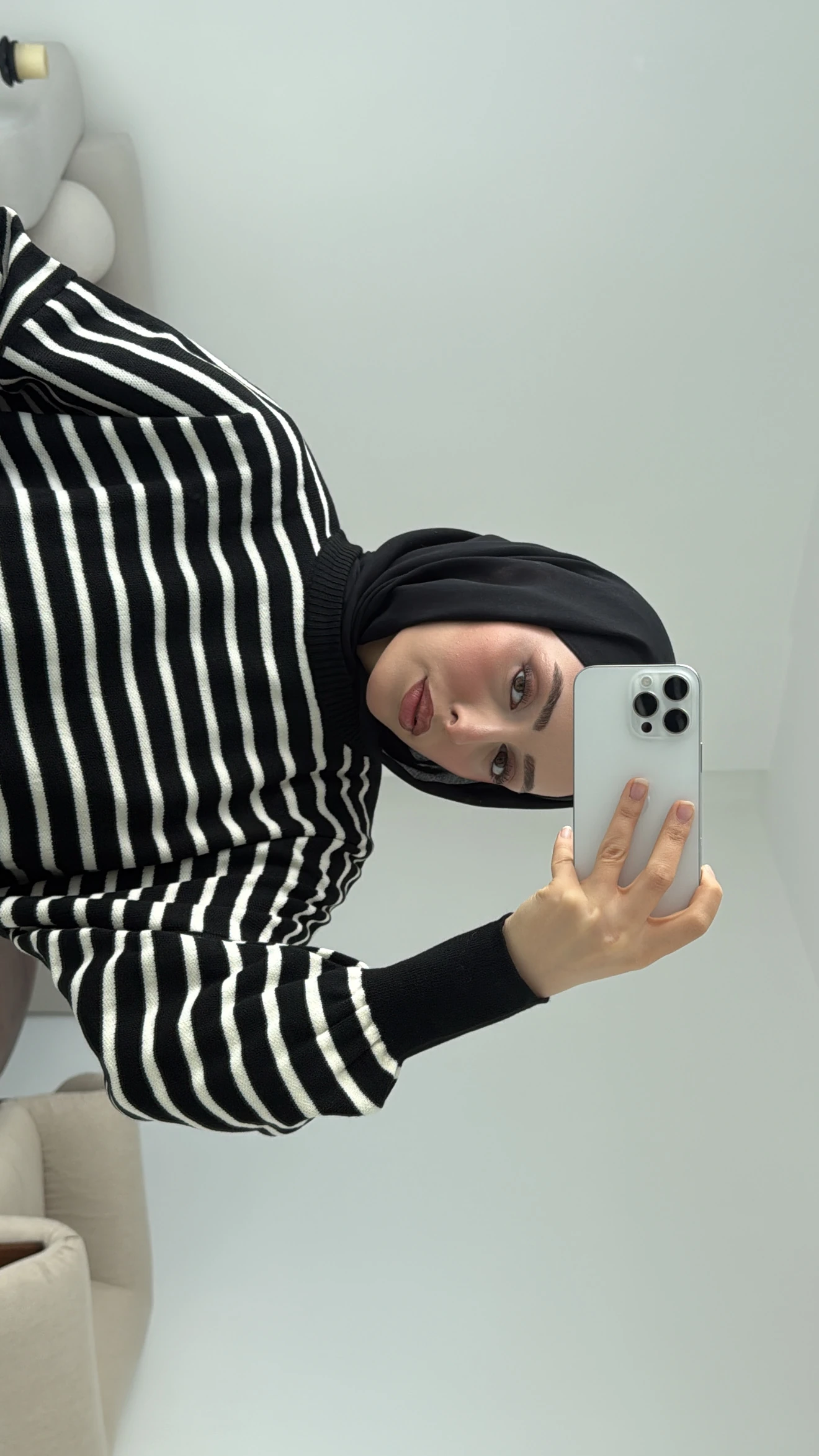 Çizgili Triko Kazak Siyah