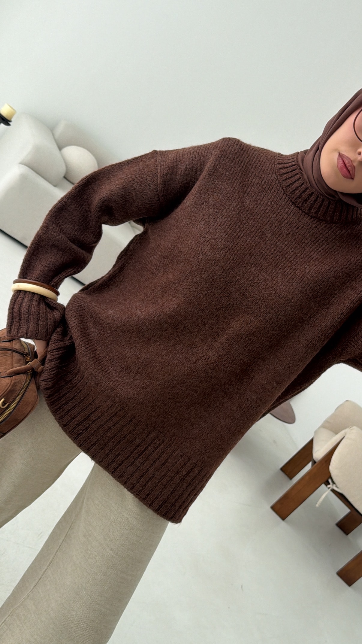 Oversize Soft Triko Kazak Kahve