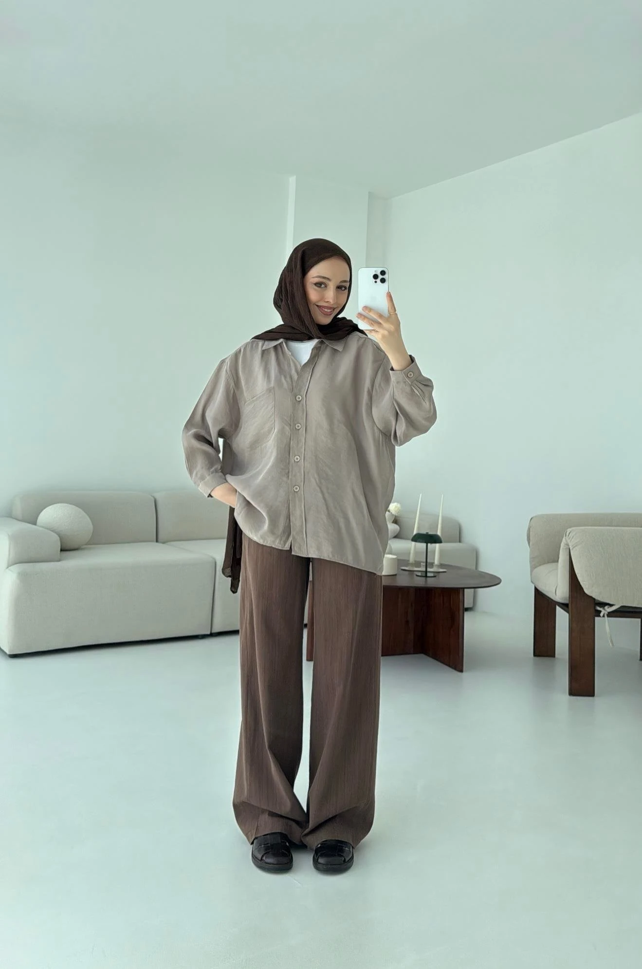 Düşük Omuz Oversize Gömlek Açık Vizon