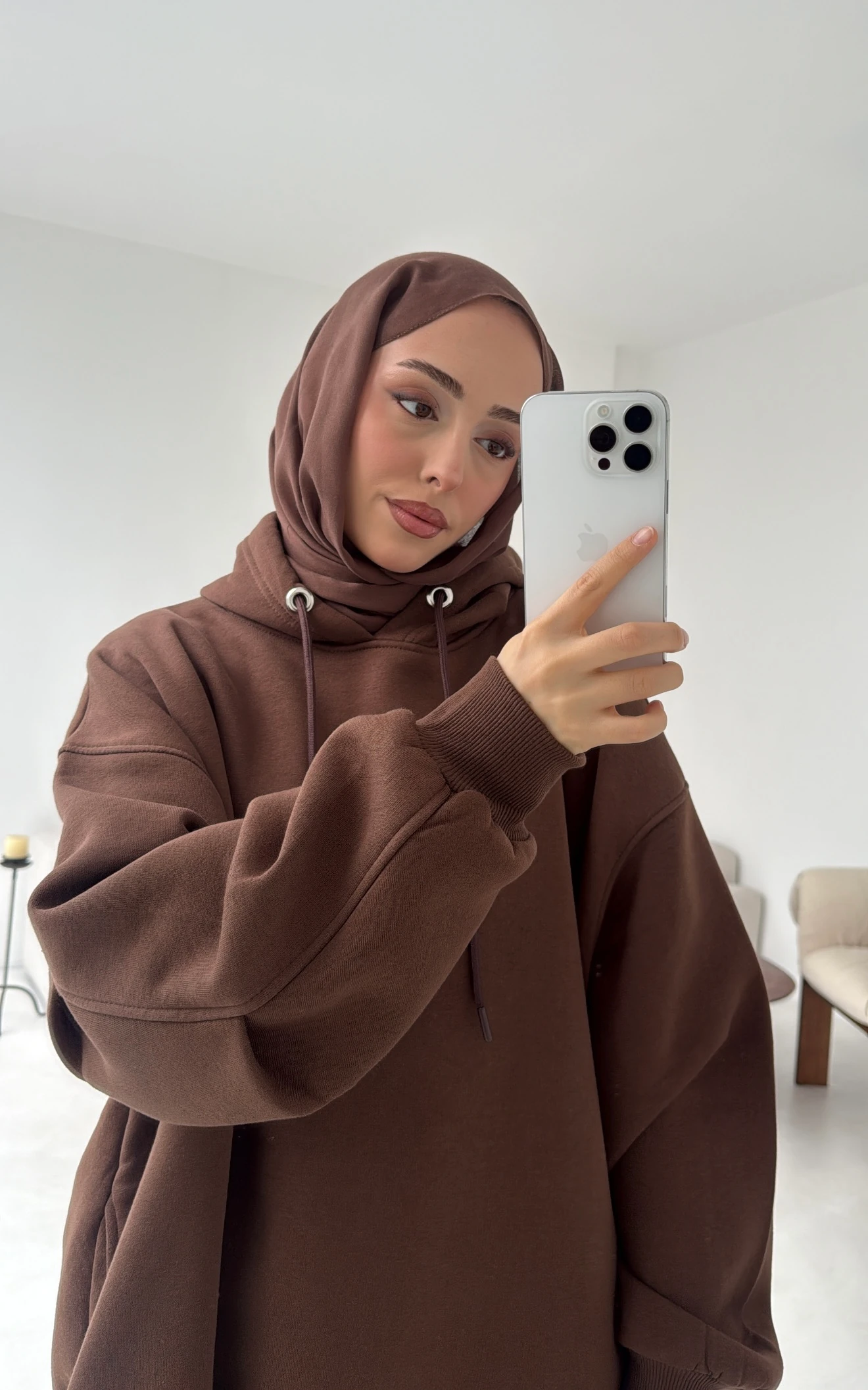 Kolu Pile Detay Oversize Sweatshirt Kahve