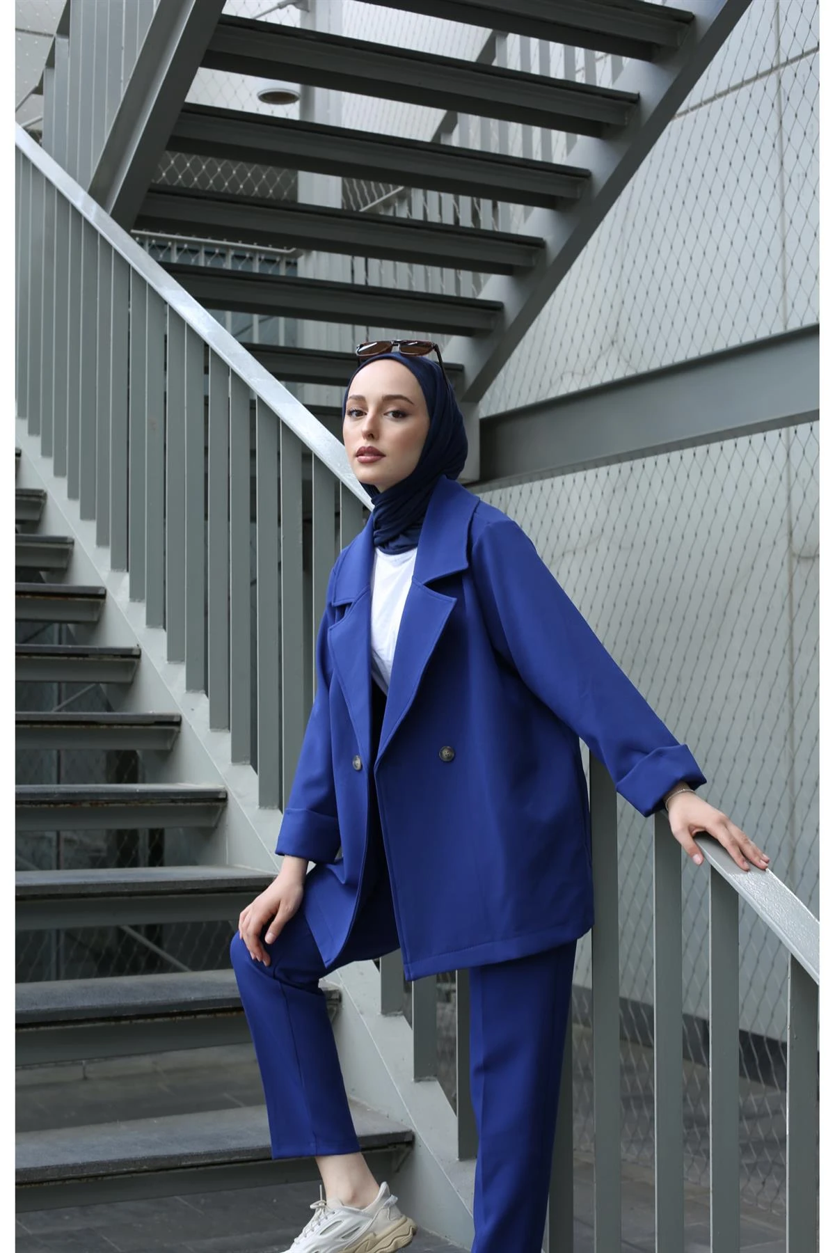 Oversize Yazlık Ceketli Takım Lacivert