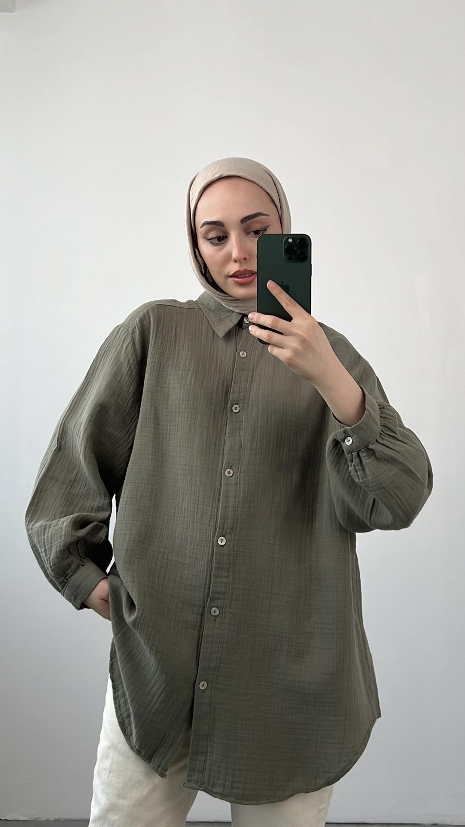 Oversize Müslin Gömlek Haki