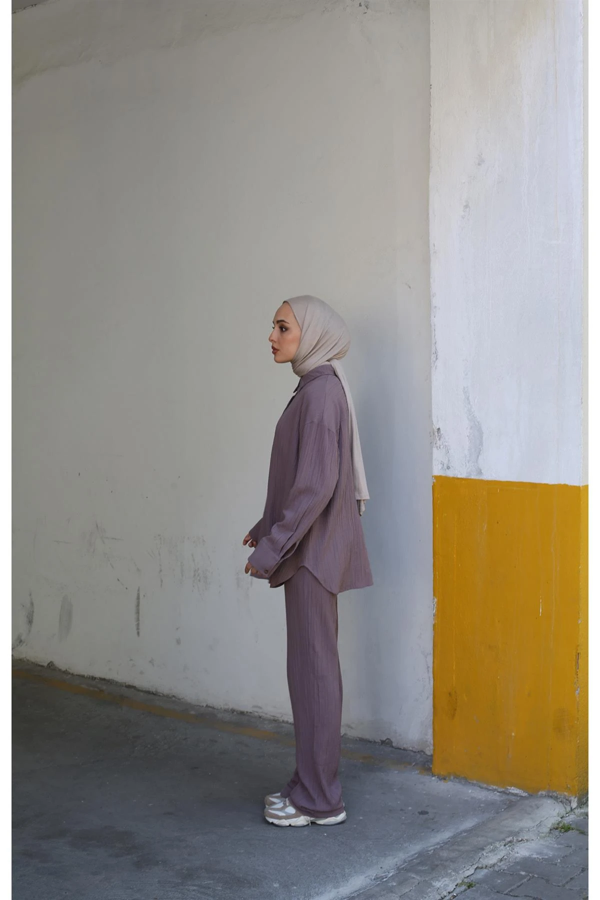 Gofre Gömlek Pantolon Takım Gül Kurusu