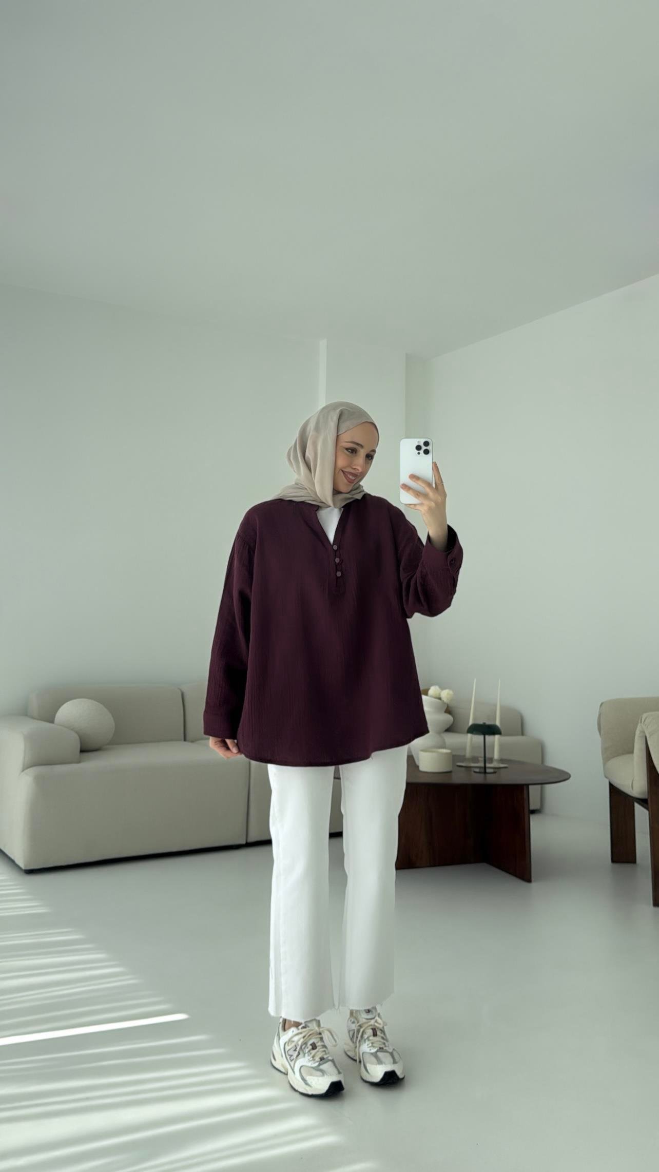 Müslin Düğmeli Gömlek Bordo