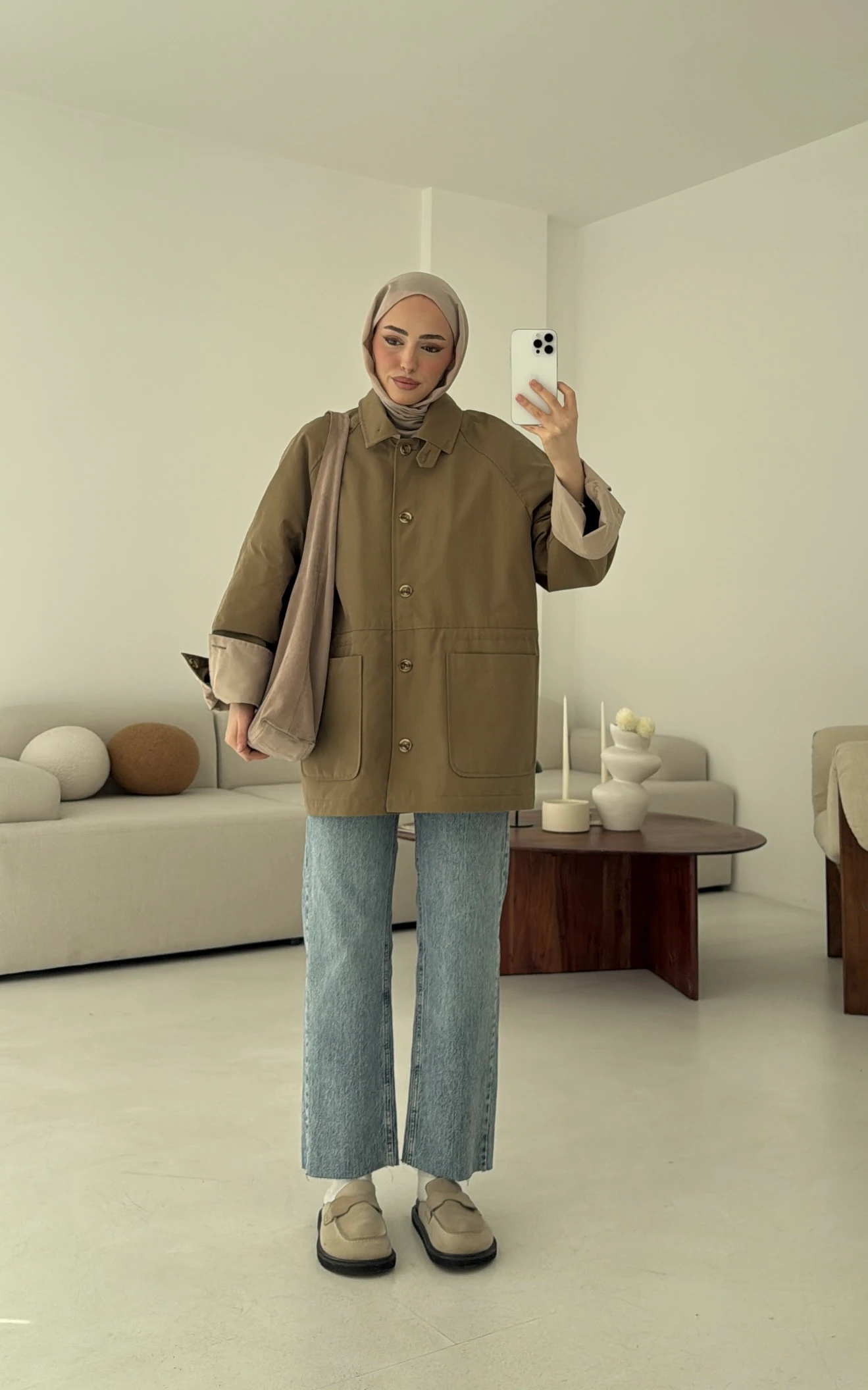 Beli Kordonlu Dolgulu Ceket Haki