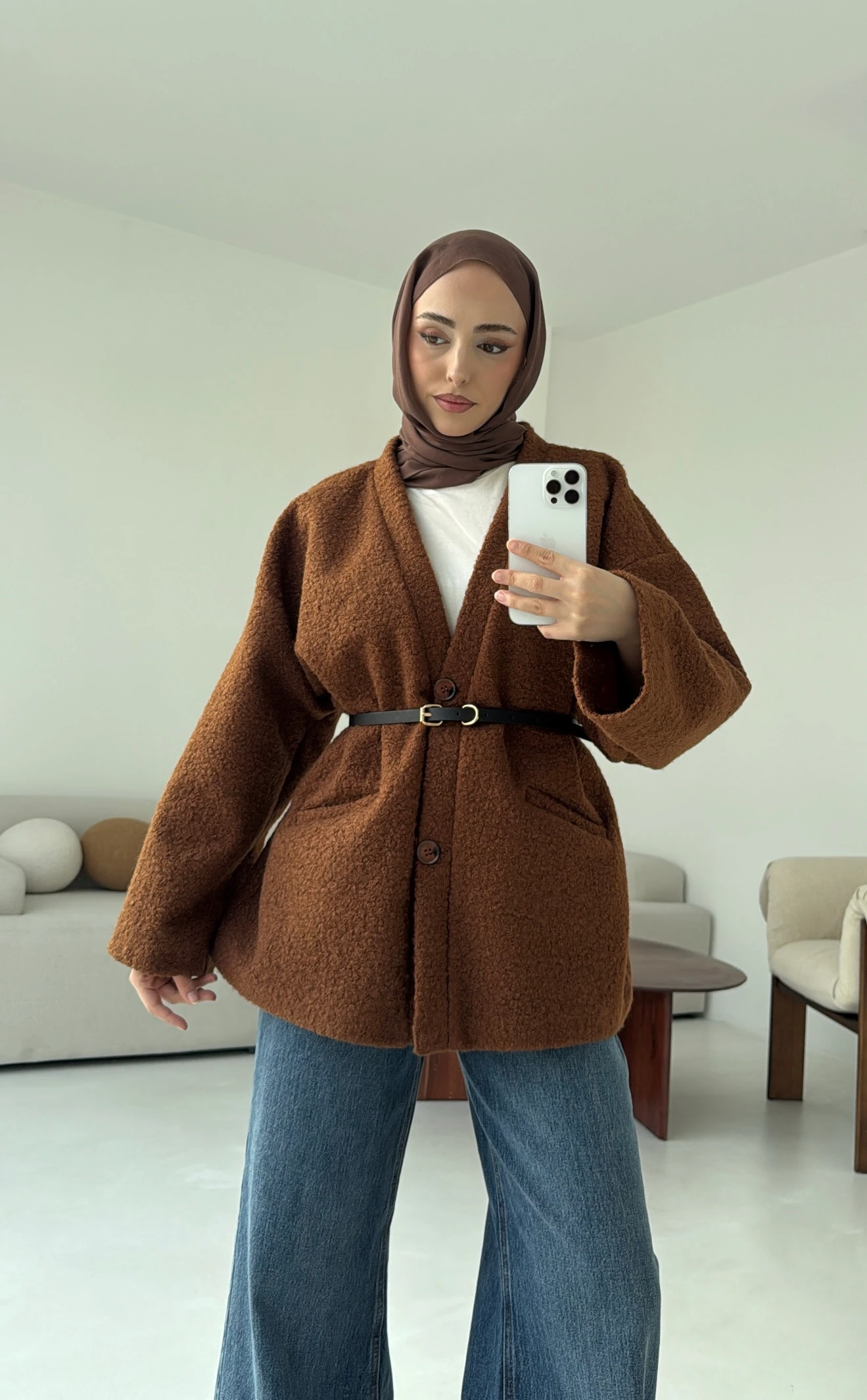 Kemerli Buklet Ceket Kiremit