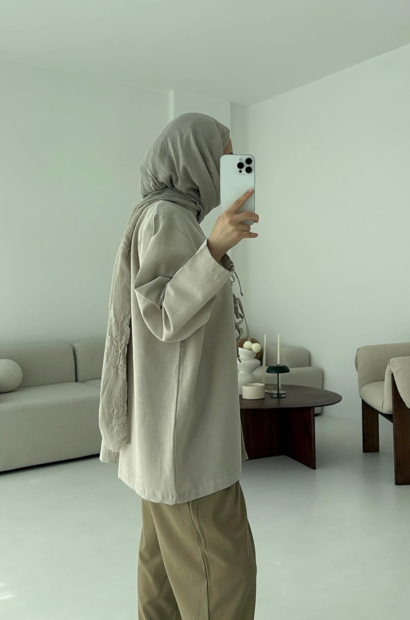 Keten Üç Bağlamalı Kimono Taş