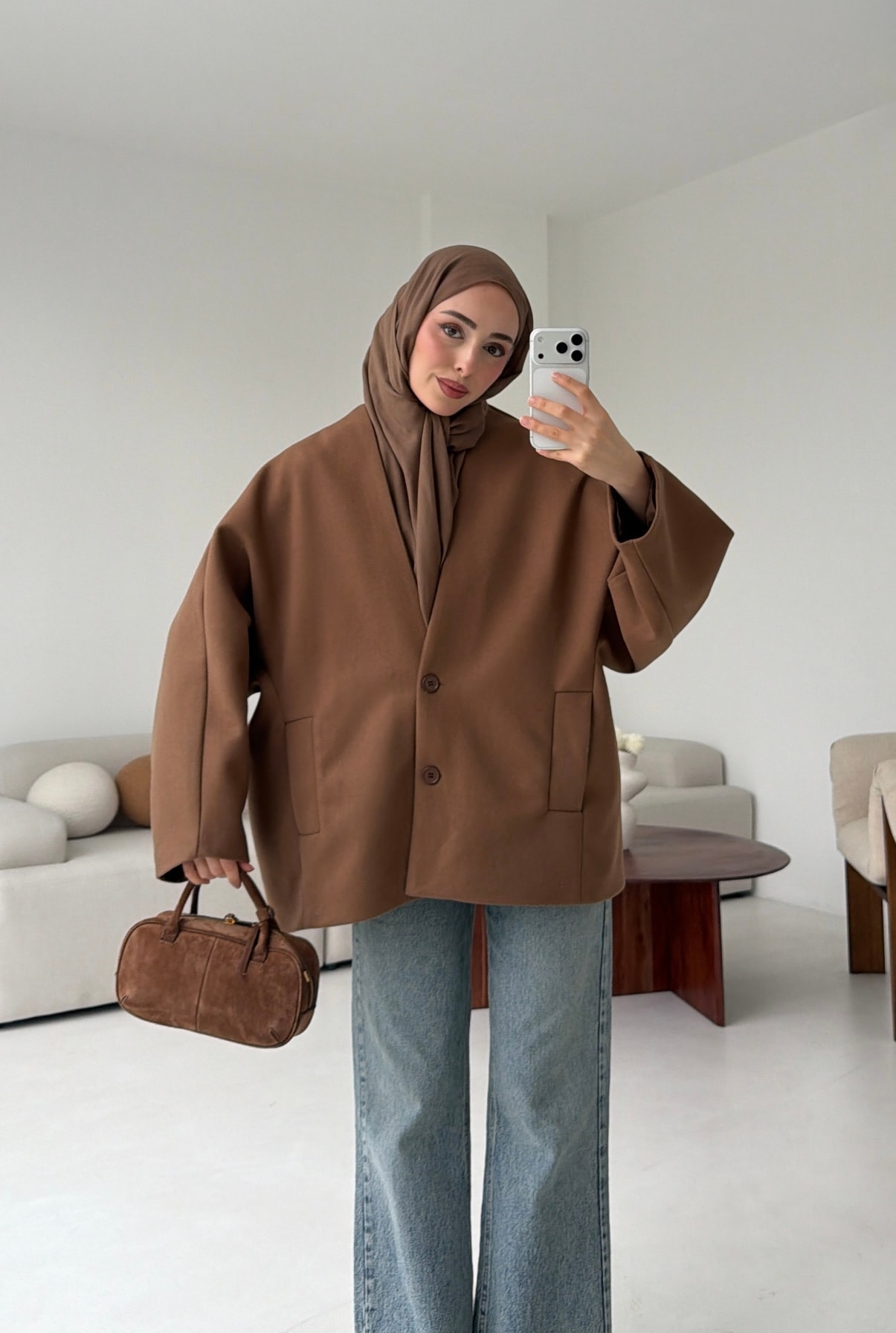 Soft Oversize Kaşe Kaban Kestane Kahve