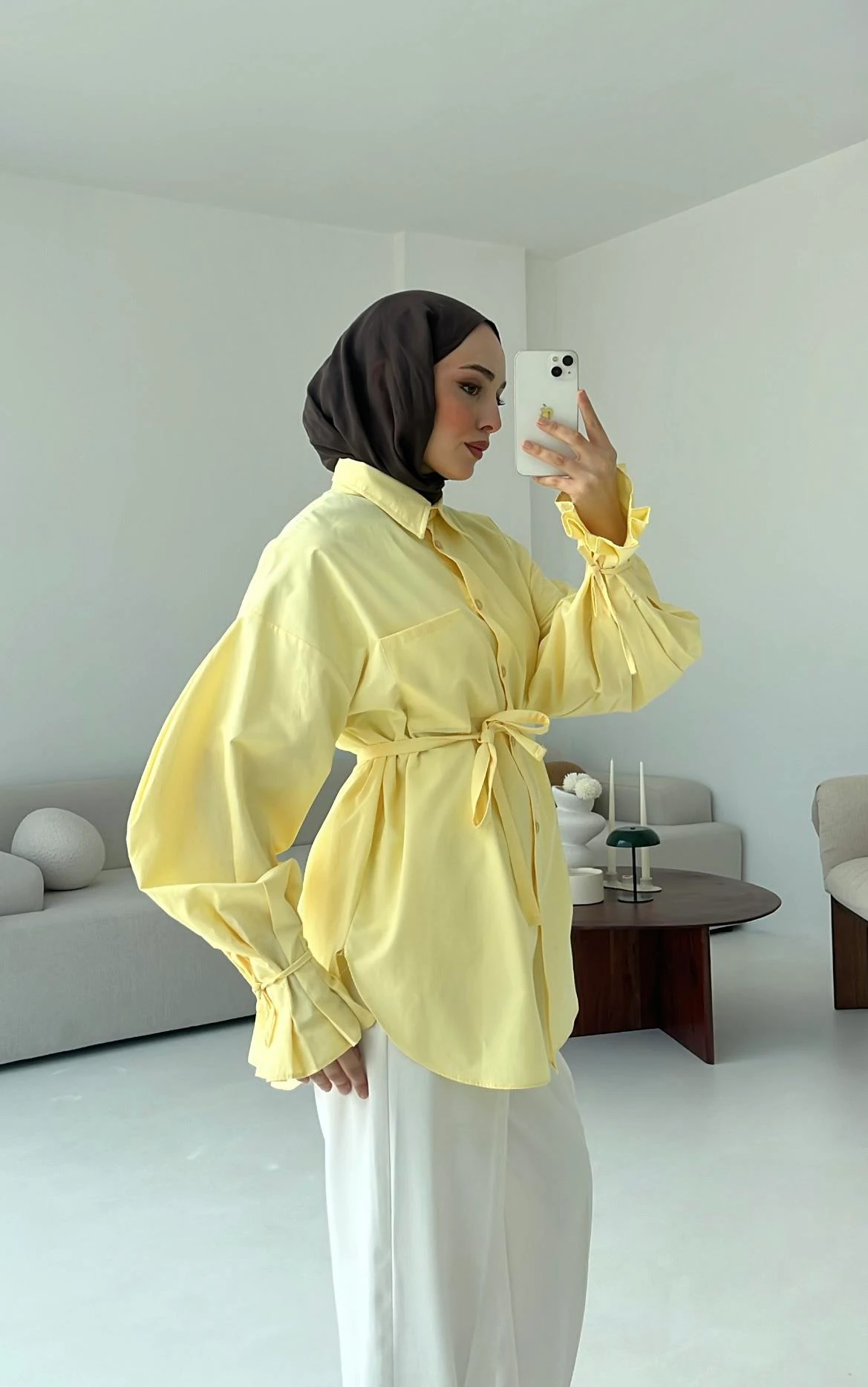 Kol Detay Tasarım Gömlek Sarı