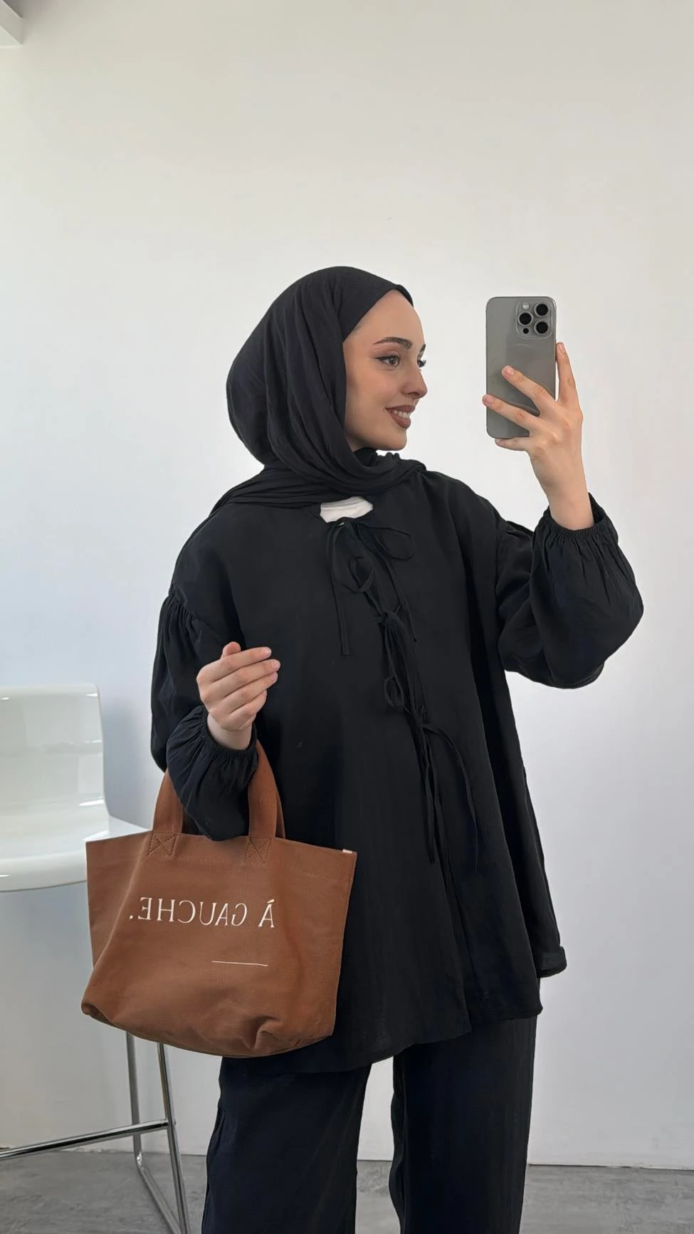 Tencel Önden Bağlamalı Kimonolu Takım Siyah