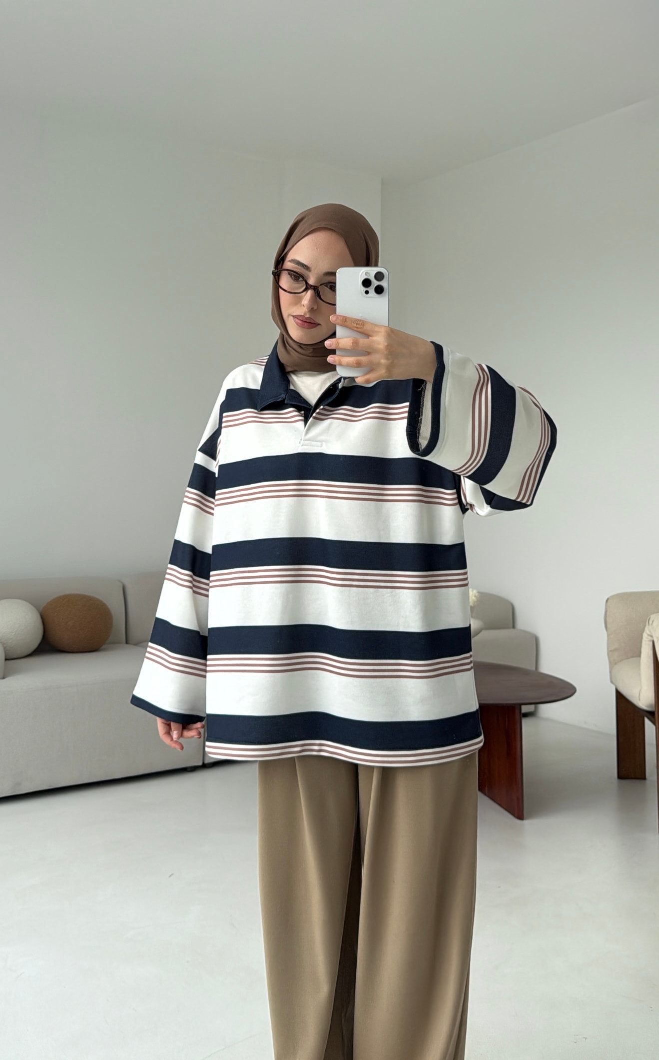 Fleece Polo Yaka Sweatshirt Lacivert