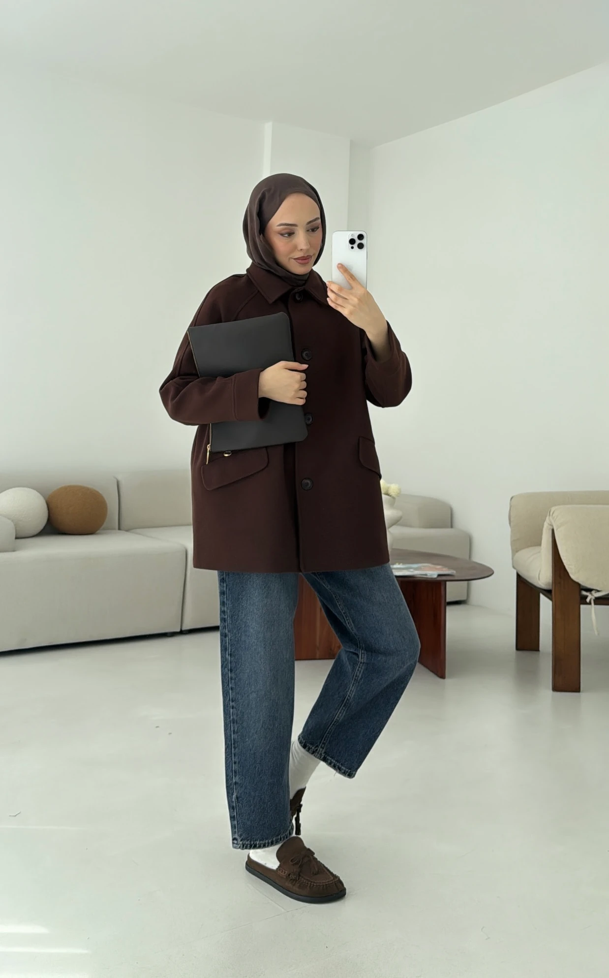 Ön Düğmeli Kaban Kahve