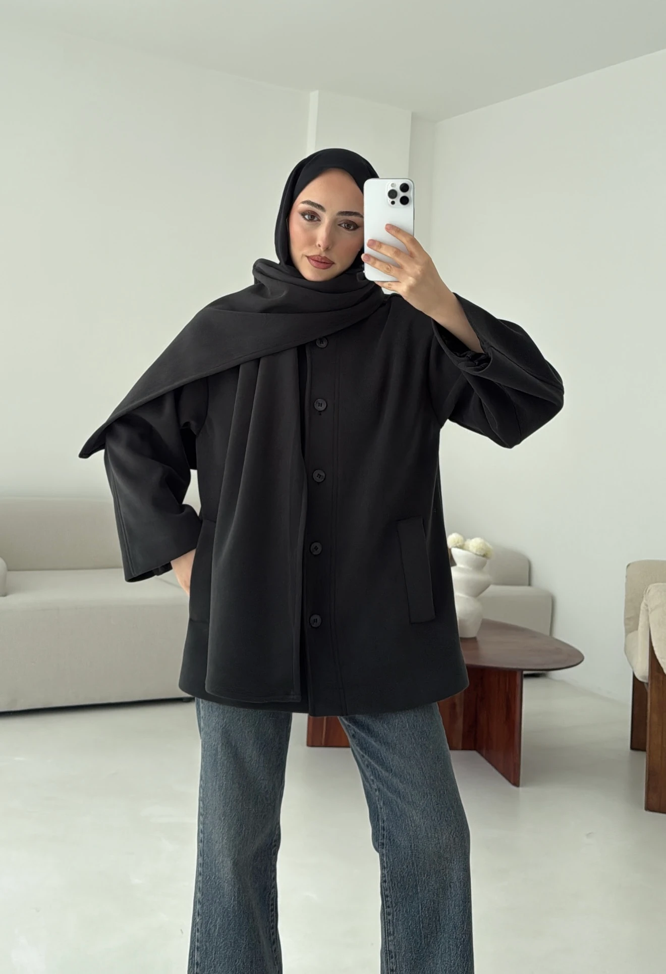 Hakim Yaka Atkılı Ceket/Kaban Koyu Gri