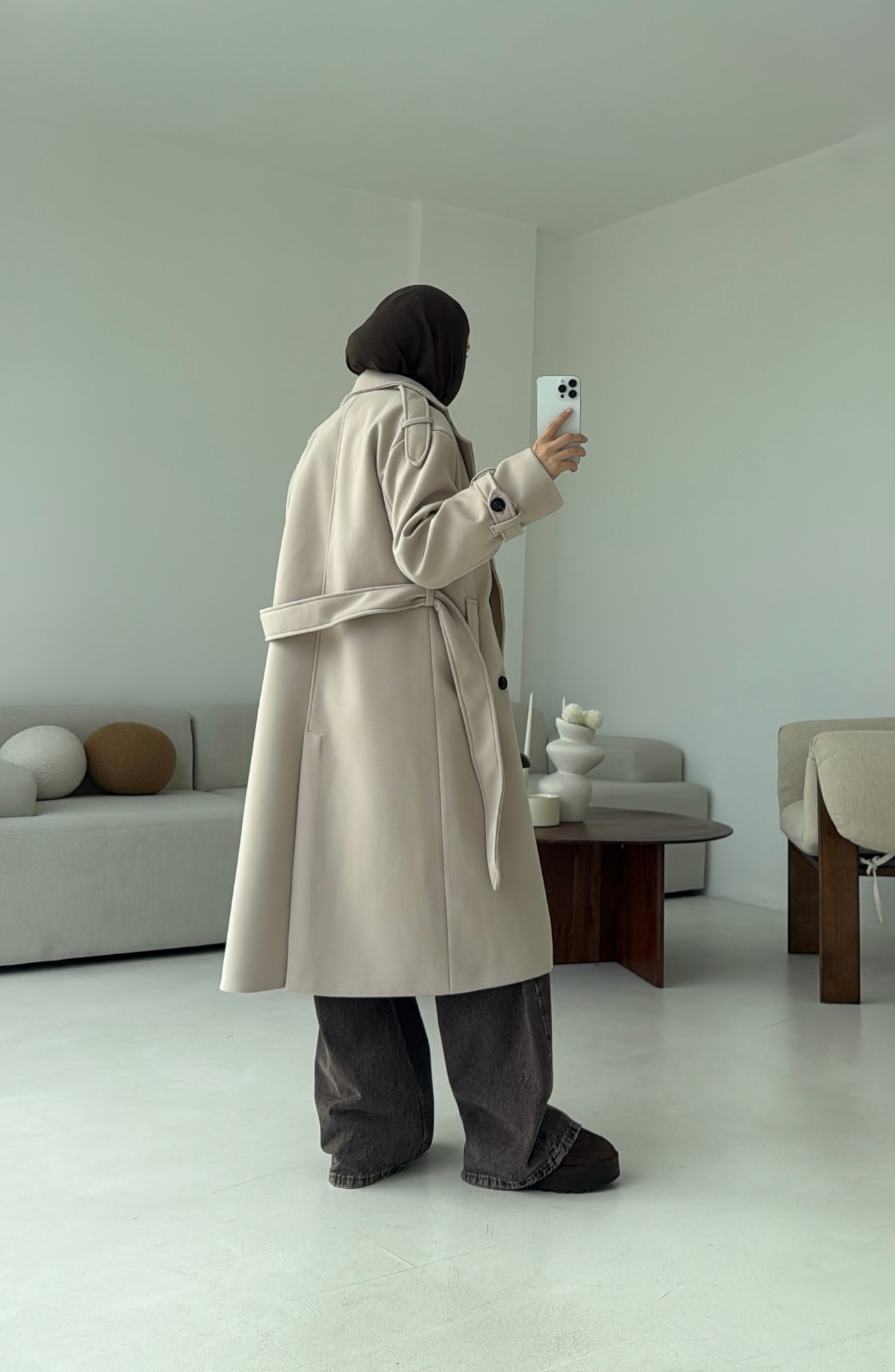 Premium Uzun Kaşe Kaban Bej