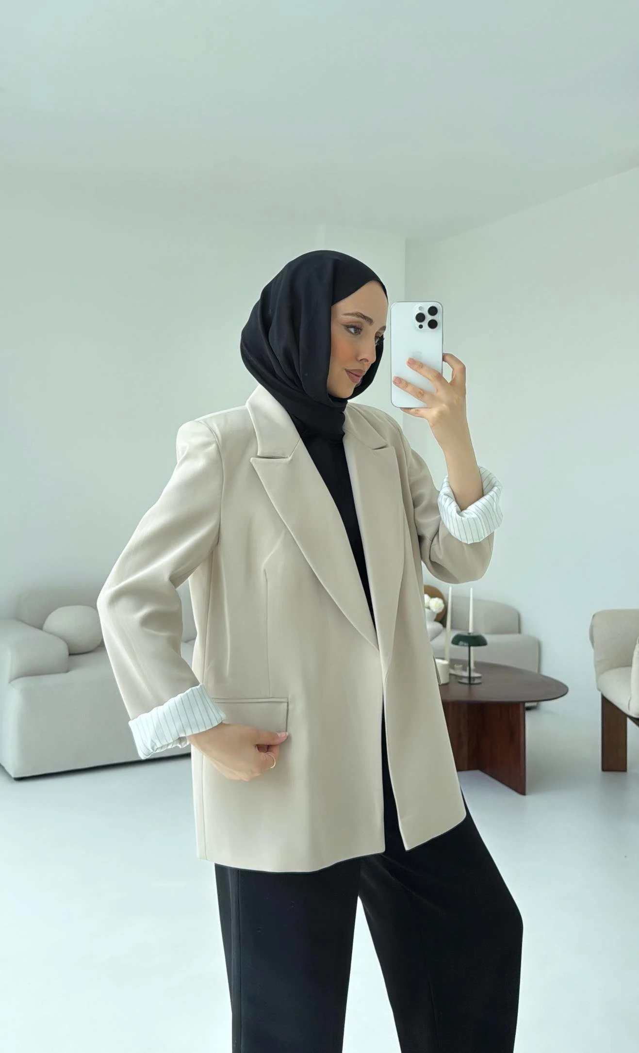 Kolu Katlamalı Blazer Vizon