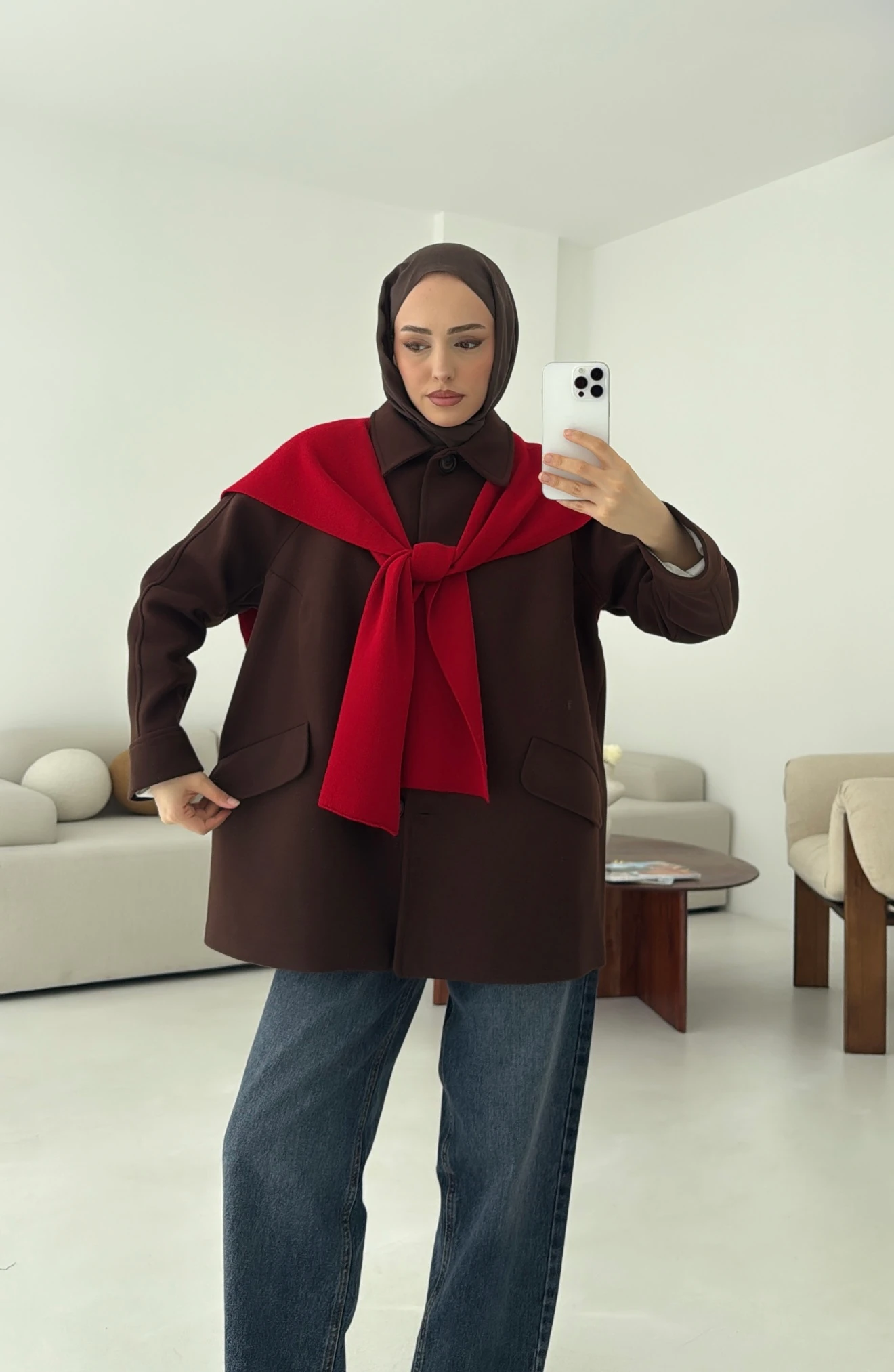 Ön Düğmeli Kaban Kahve