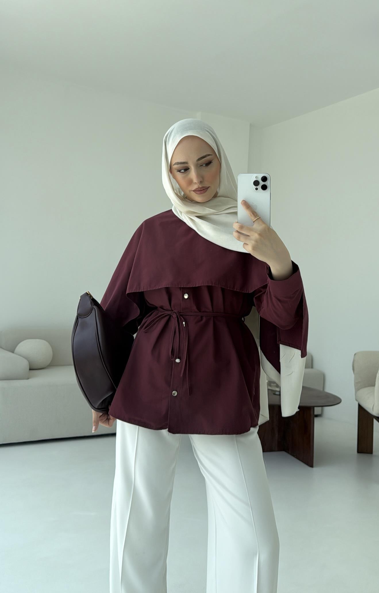 Seyyar Pelerinli Gömlek Bordo