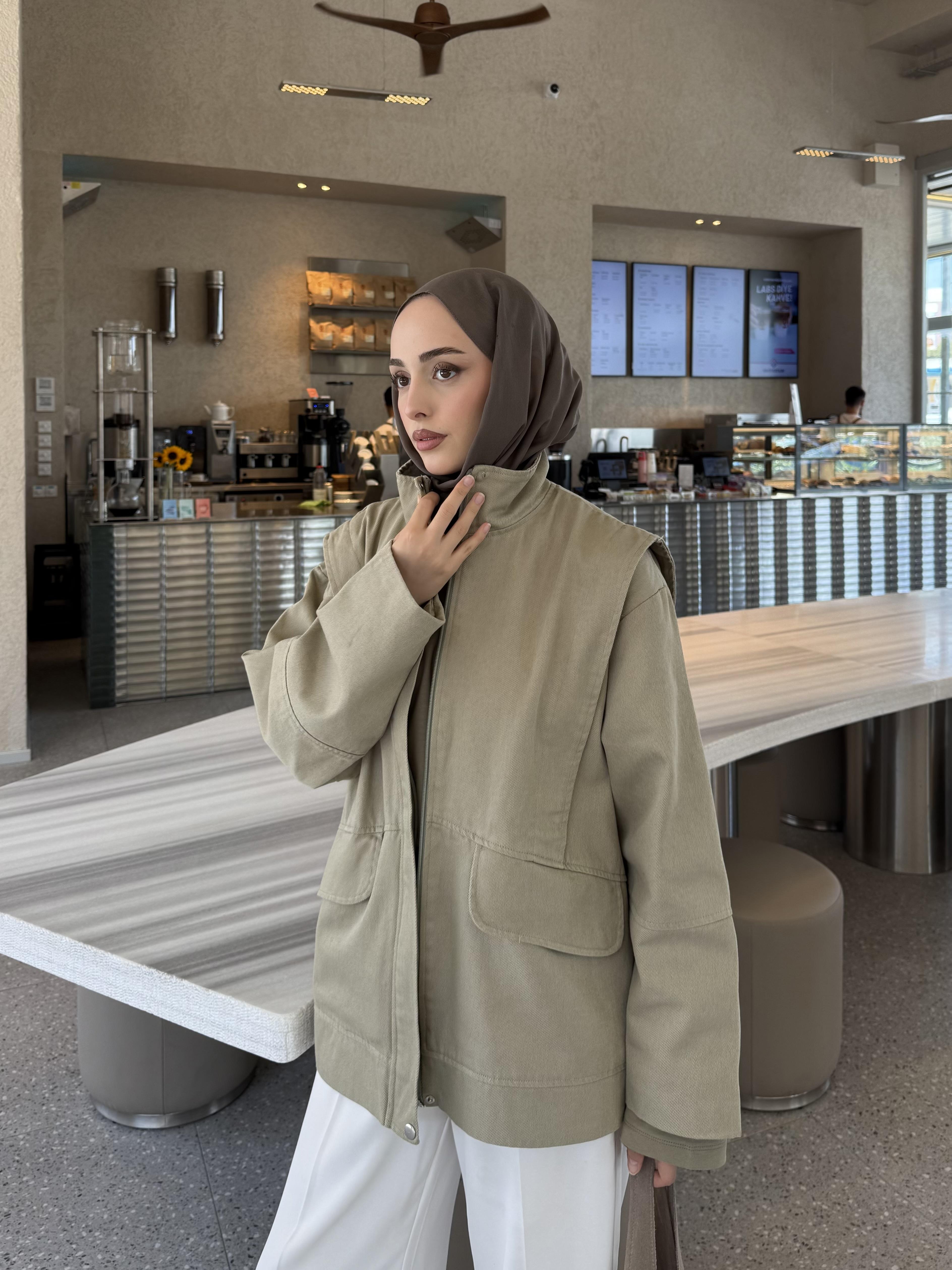 Premium Gabardin Tasarım Ceket Haki