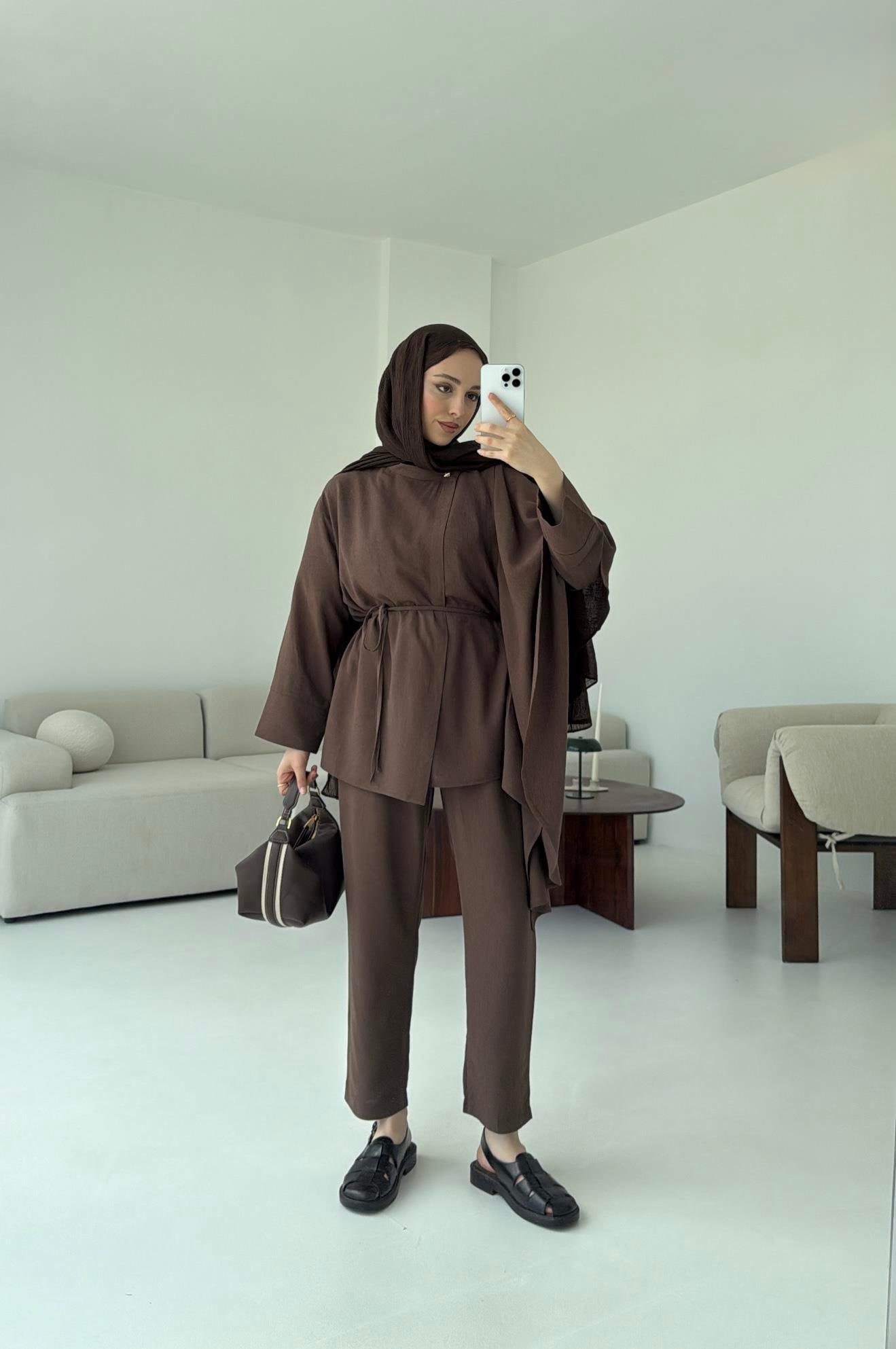 Volanlı Kimono Takım Kahve