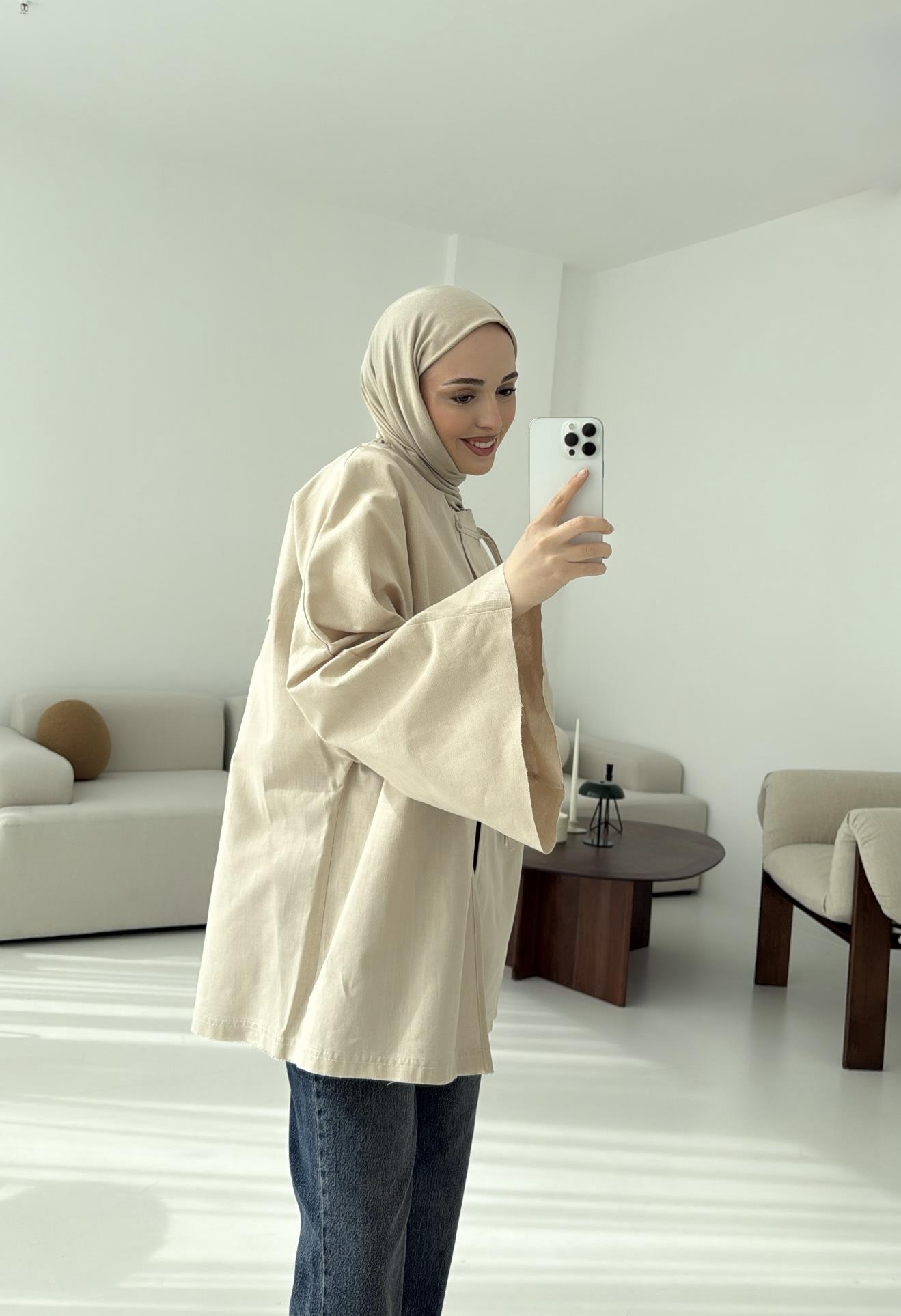 Geniş Kol Kimono Bej