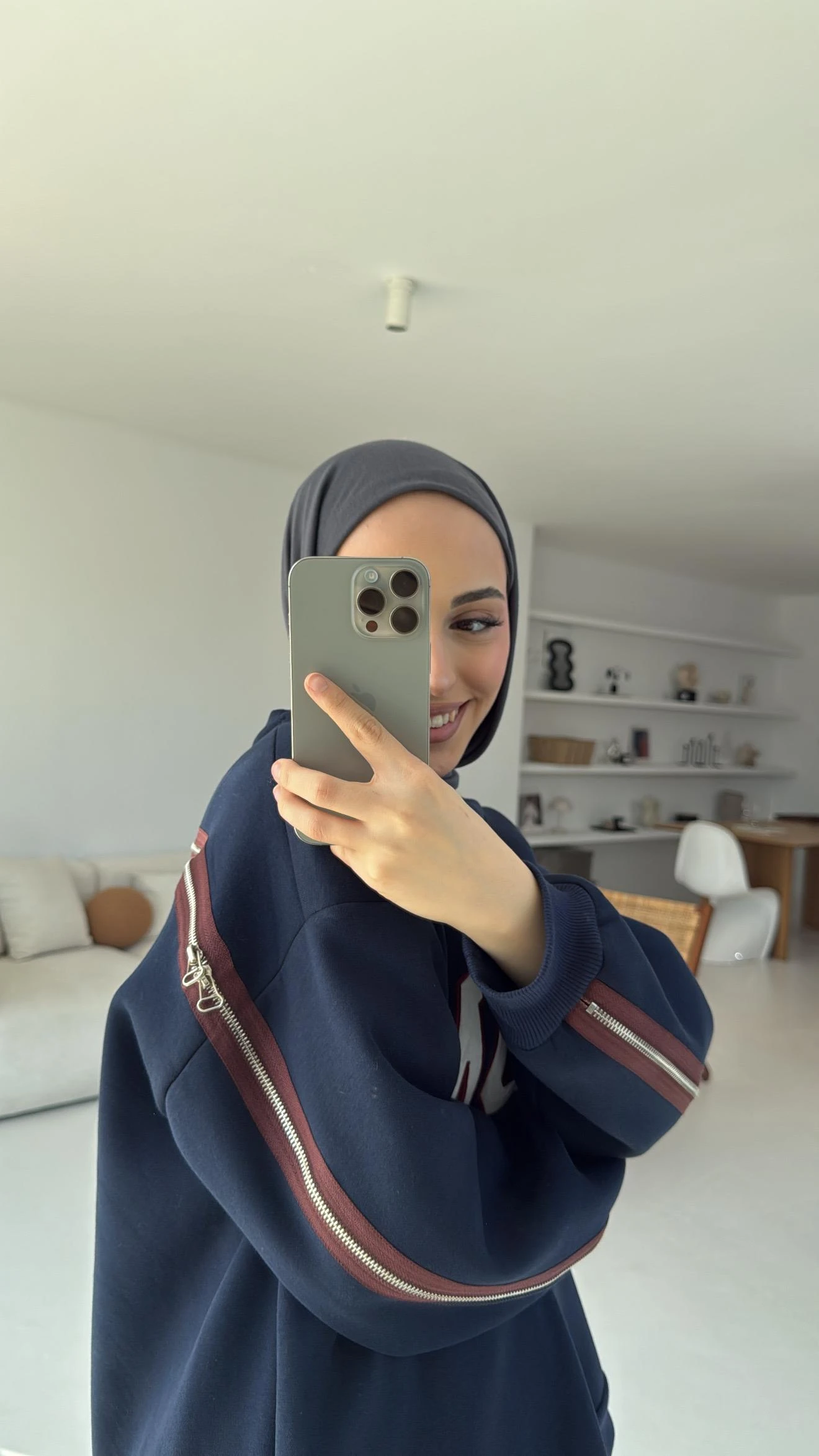 Baston Baskılı Sweatshirt Lacivert