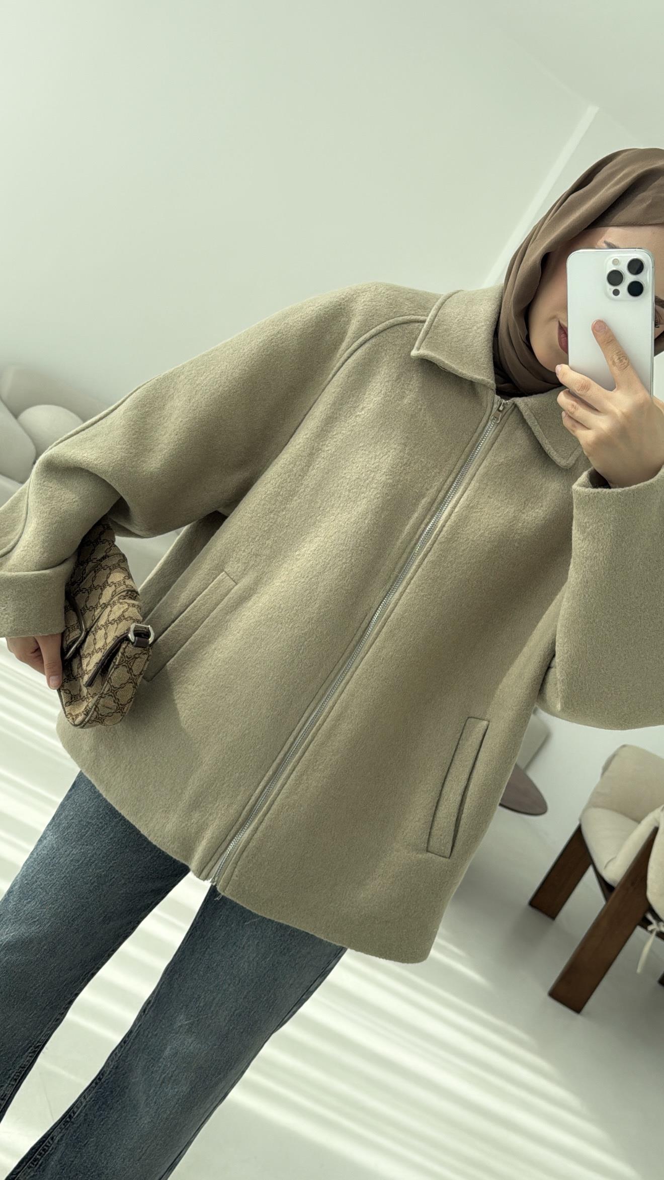 Fermuarlı Premıum Kece Ceket Küf Yeşili